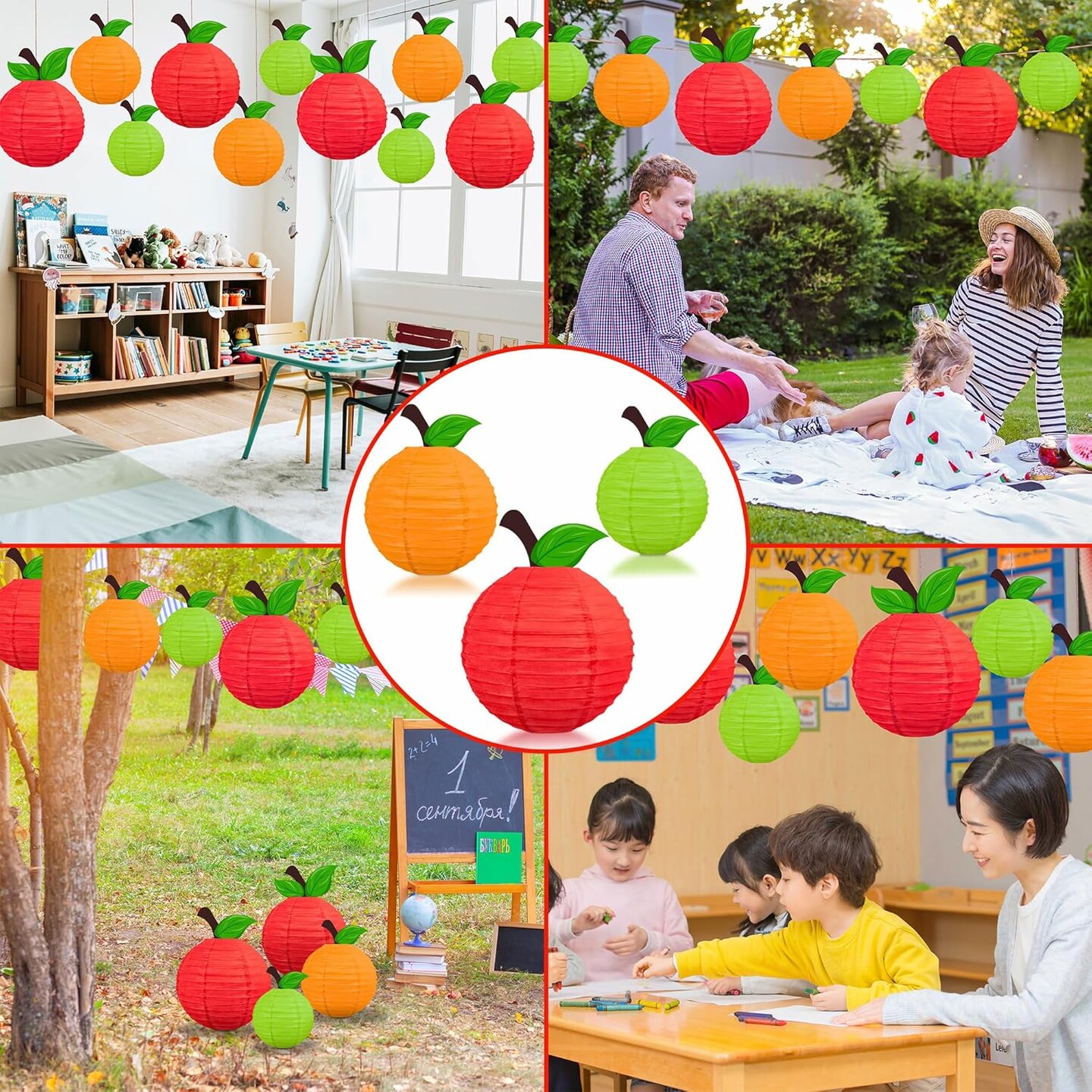 15pcs Classroom Decor Apple-Shaped Paper Lanterns Back to School Decorations