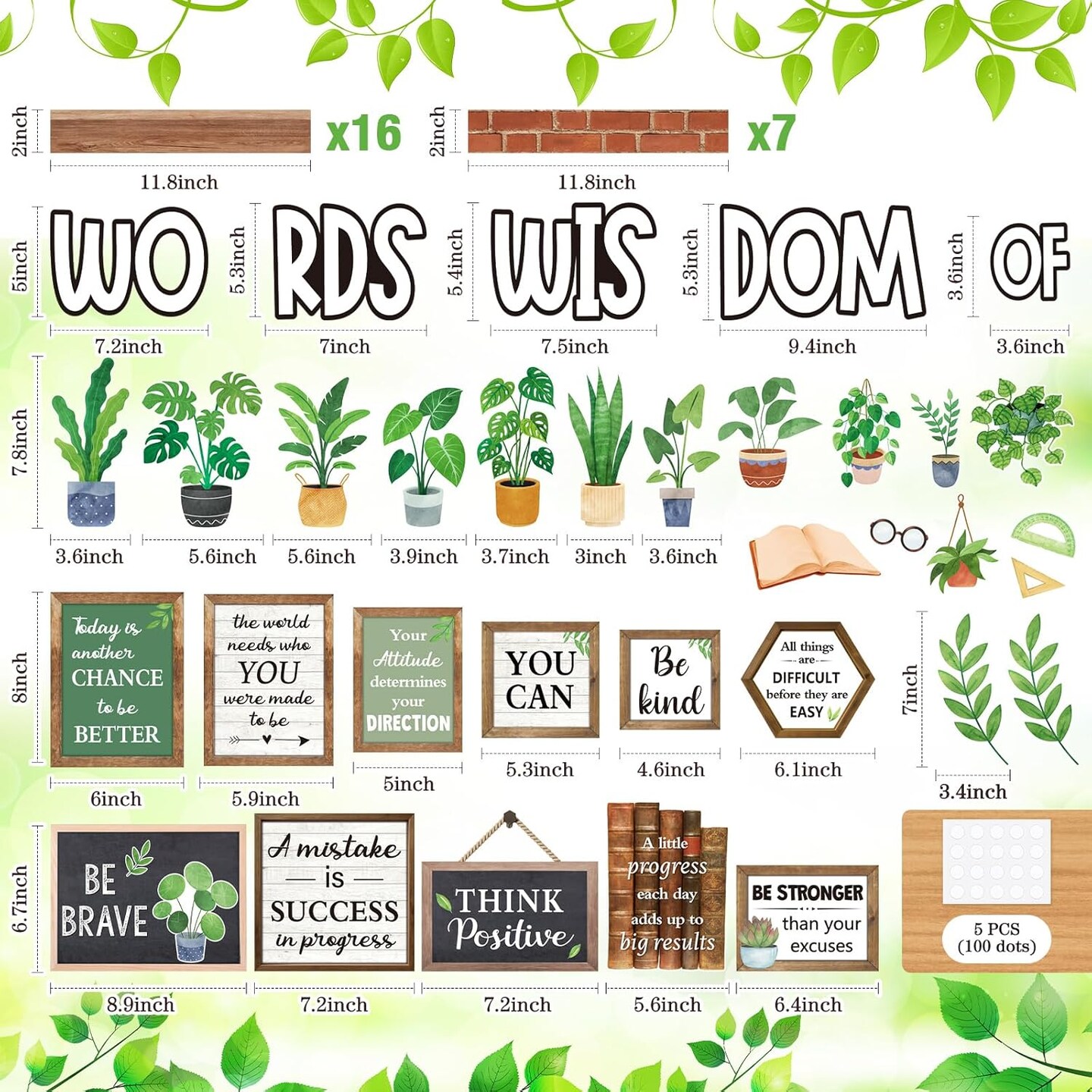57 Pcs Plant Bulletin Board Set Inspirational Flower Bulletin Board Decoration
