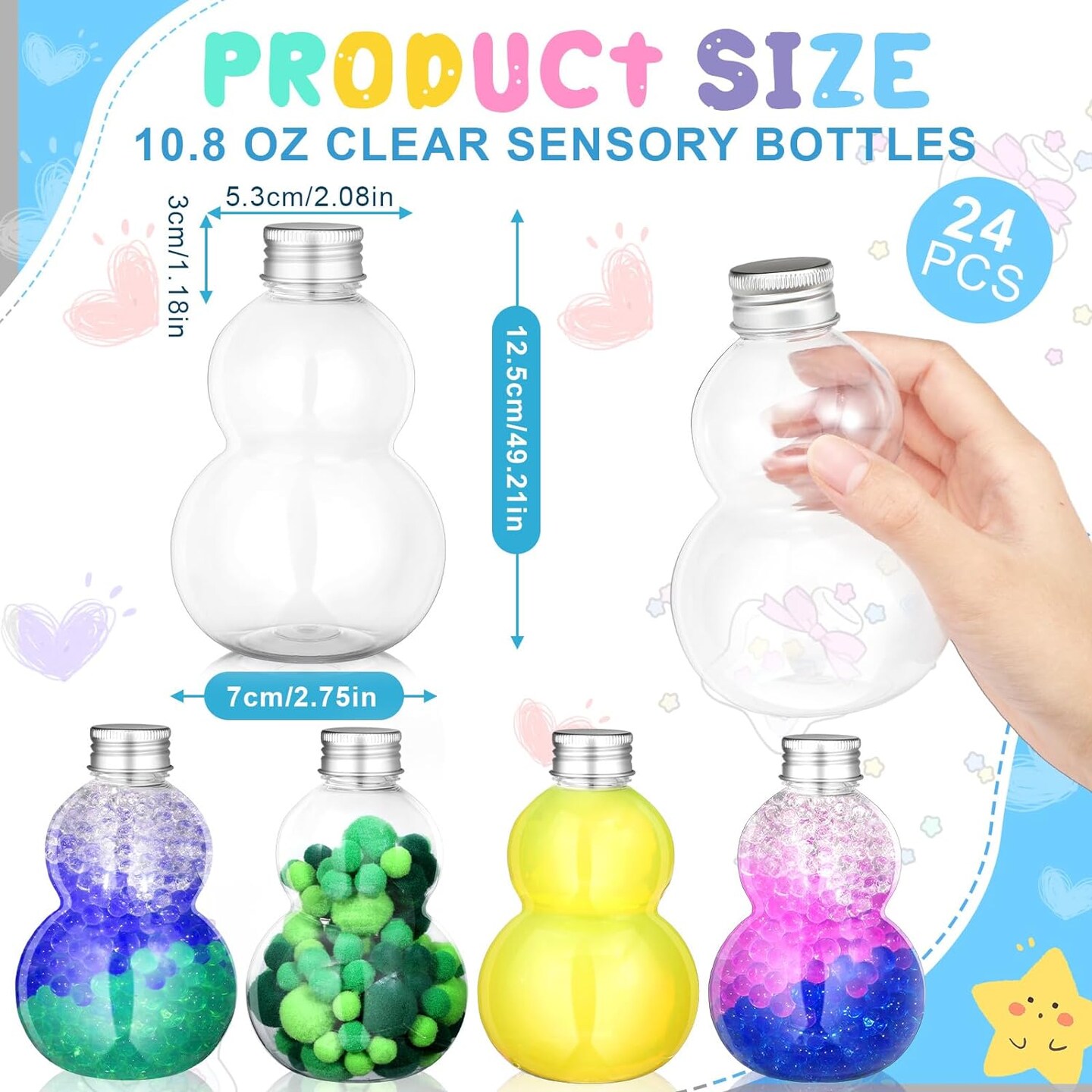 24 Pcs Empty Plastic Sensory Bottles with Aluminium Lids