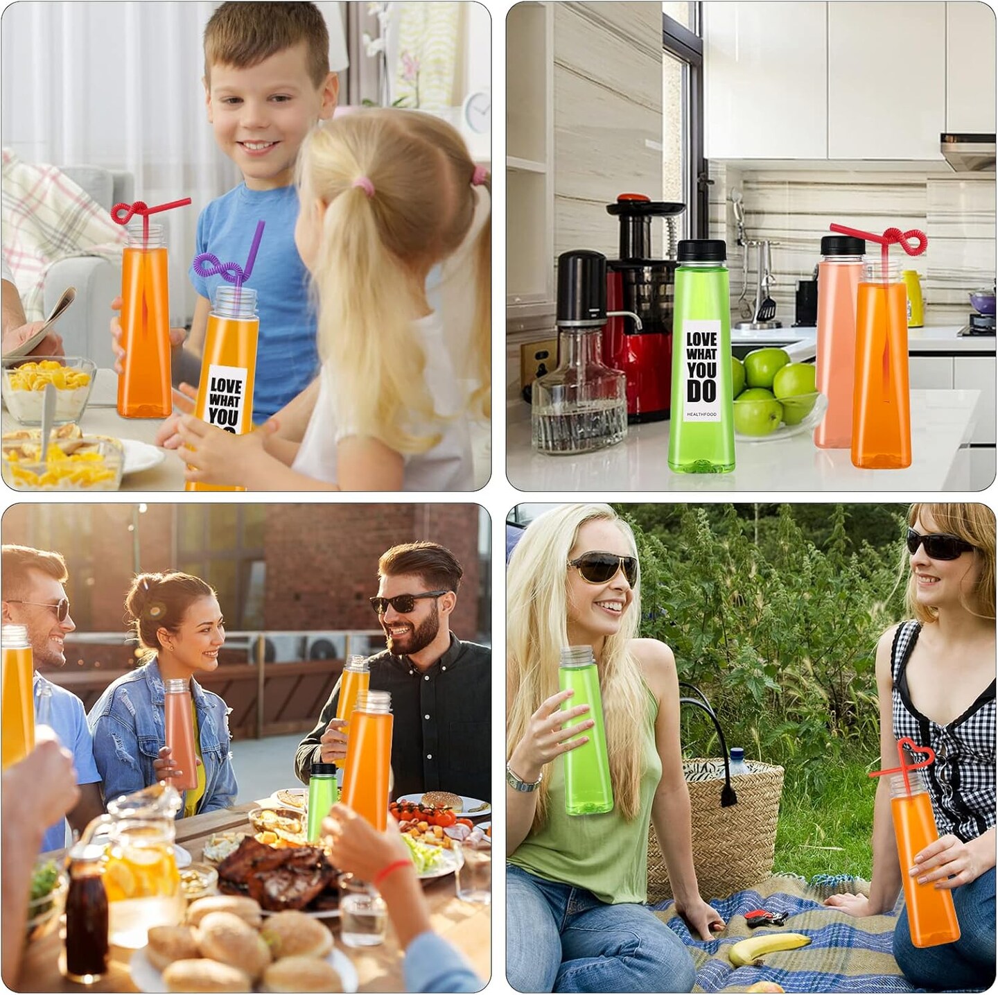 24 Pack 12oz Empty PET Plastic Juice Bottles with Leak-Proof Caps Lids