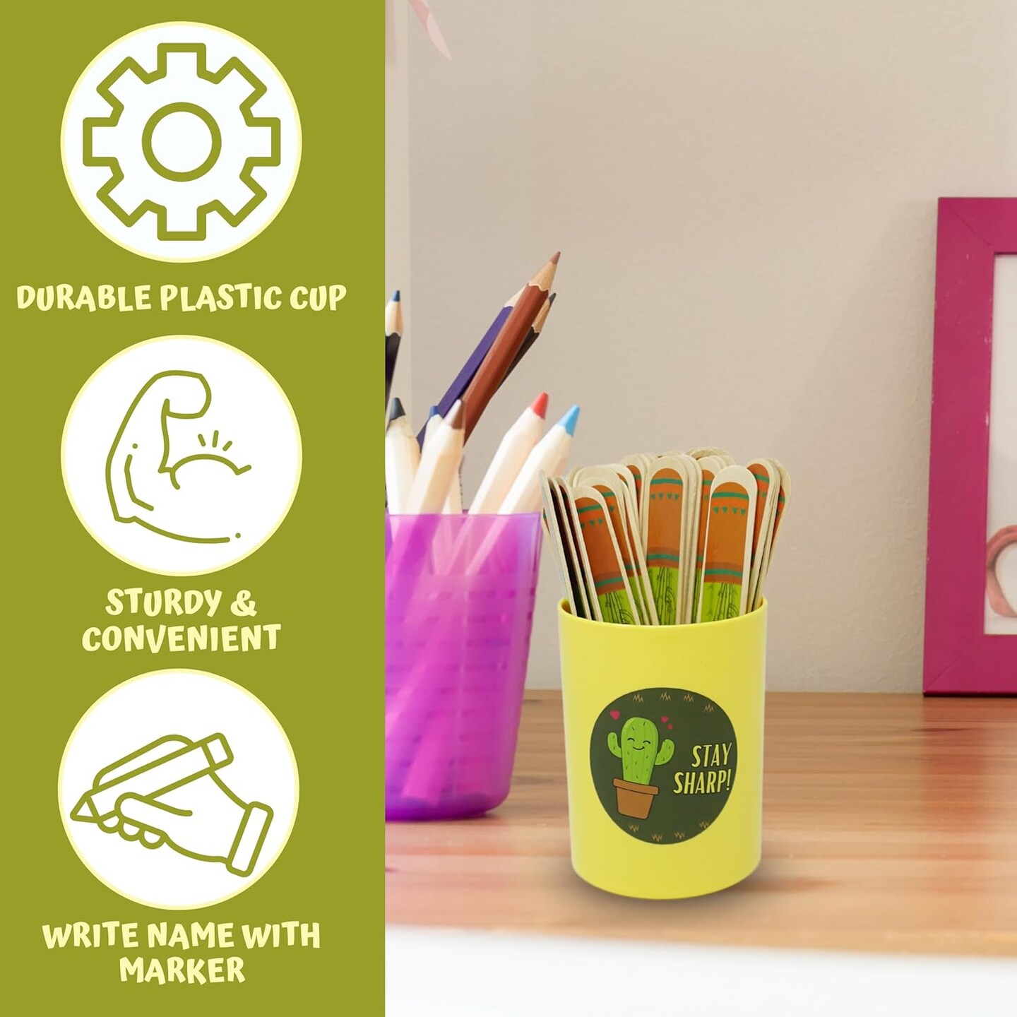 36 Pcs Cactus Flip Sticks with Storage Cup, Flip Name Sticks Counting Sticks Student Grouping Cactus Theme Flip Stick, Classroom Teacher School Supplies by 4E's Novelty