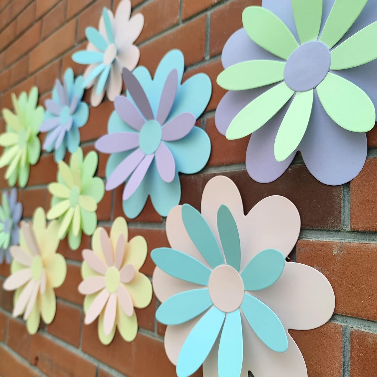 Giant 3D Pastel Flower with Stickers (10"-7.5") Paper Flower Wall Stickers-Pack of 10