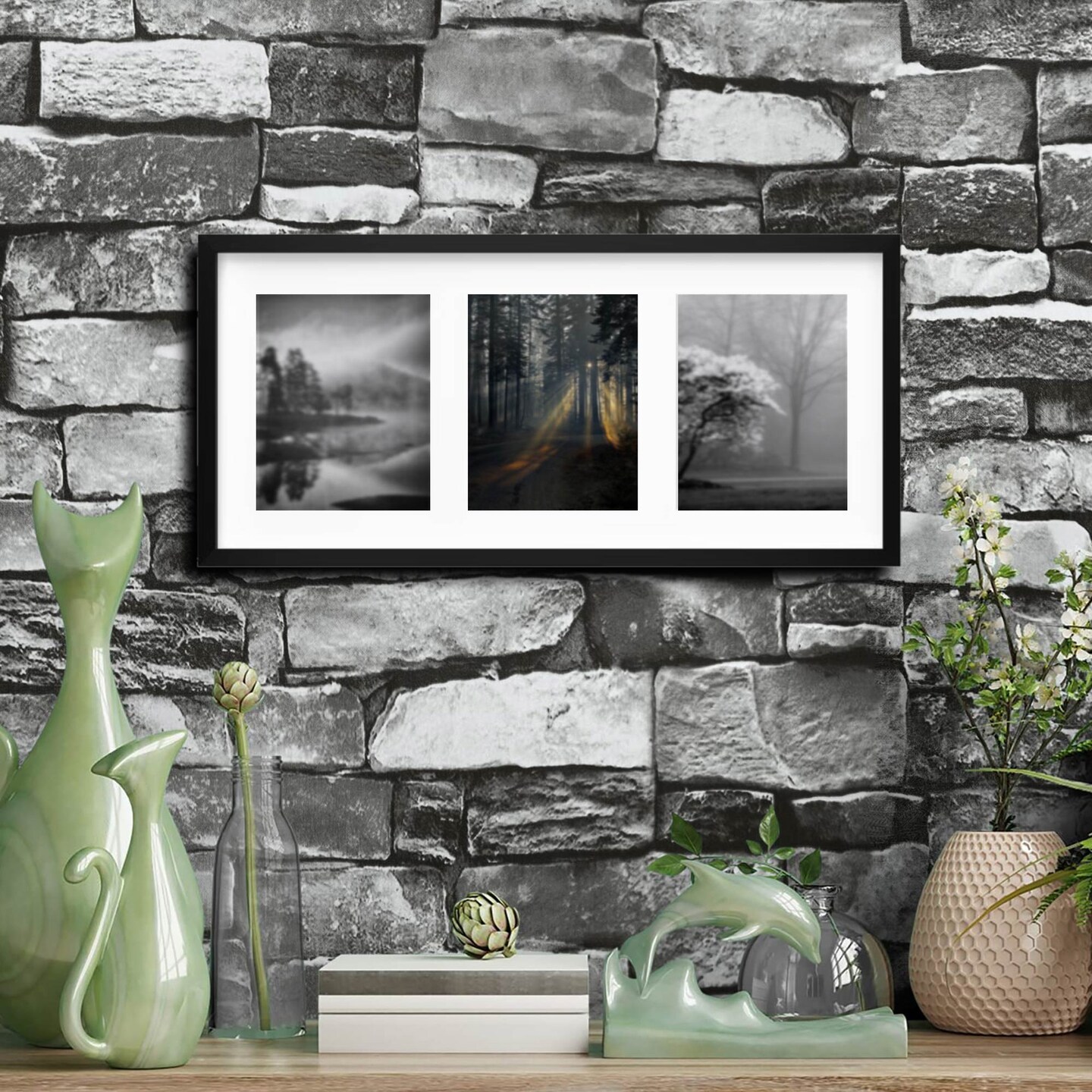 Black Frame for 3 Pictures 30x13 ¾" Sturdy Multi-Photo Display