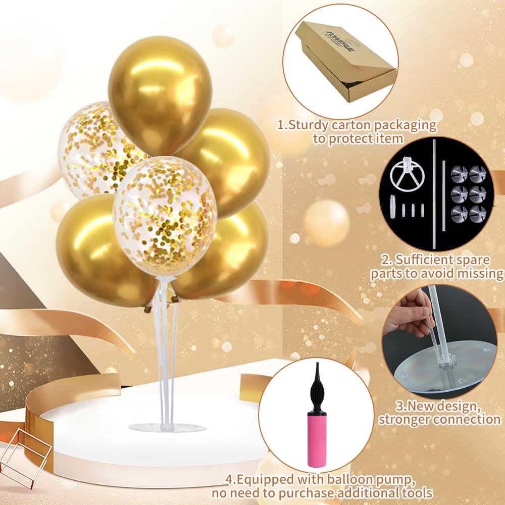 4 Set Gold Balloon Centerpieces for Table, Balloon Stand Kit