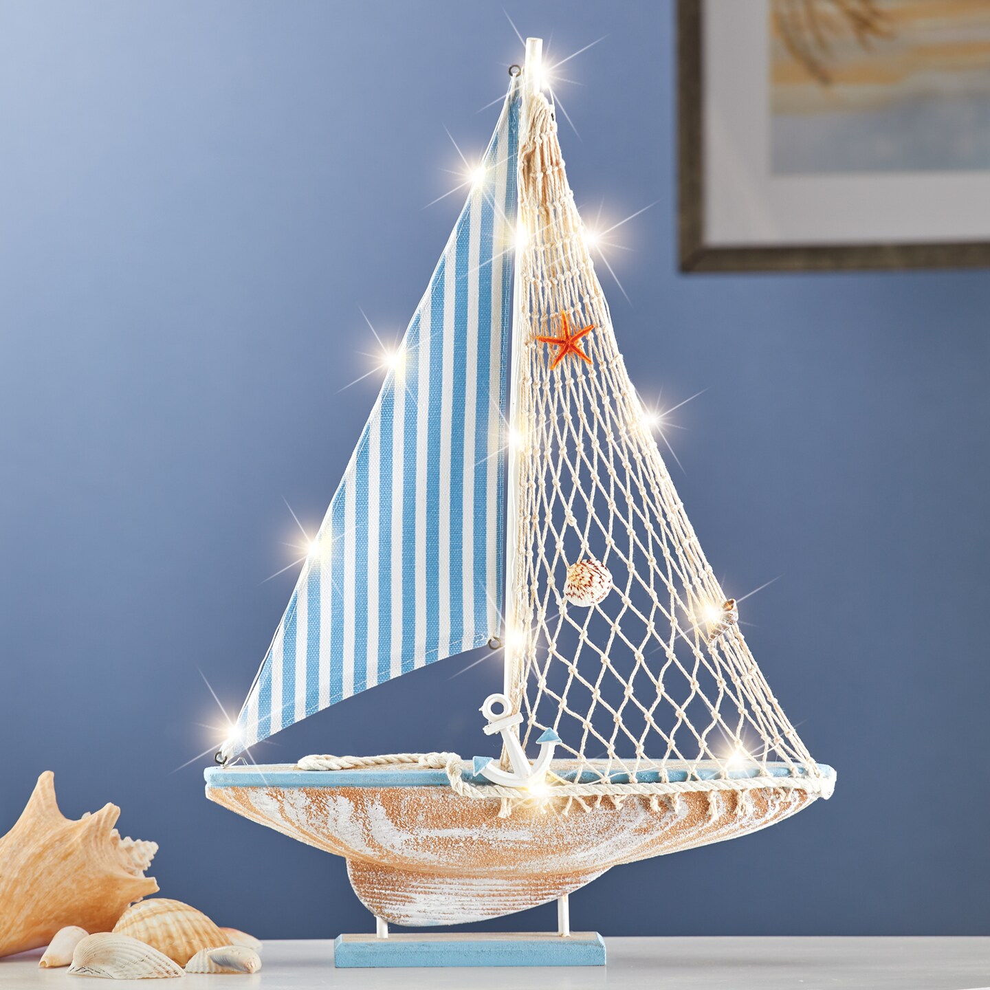Collections Etc LED Lighted Sailboat Tabletop Decoration