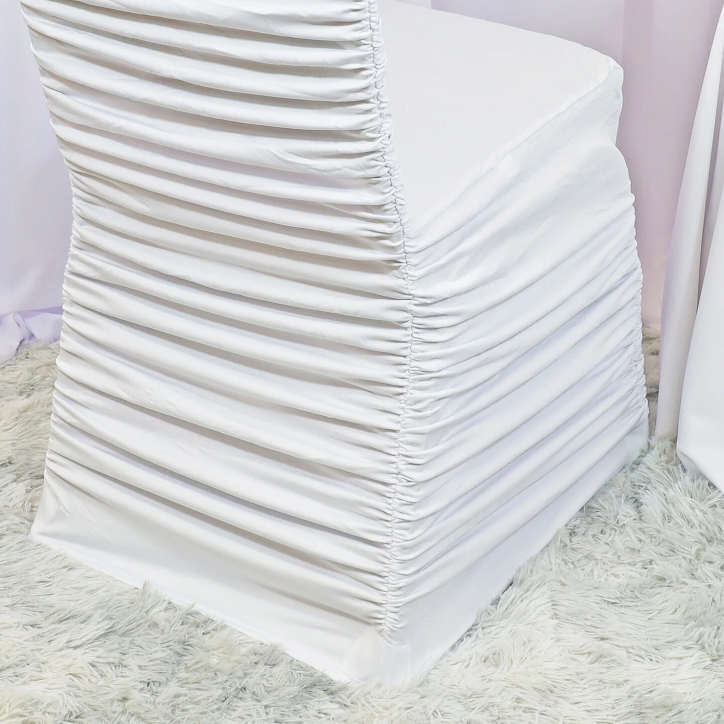 1 Piece White Rouge Spandex Chair Cover, Elegant Ruffled Banquet Stretch Fit