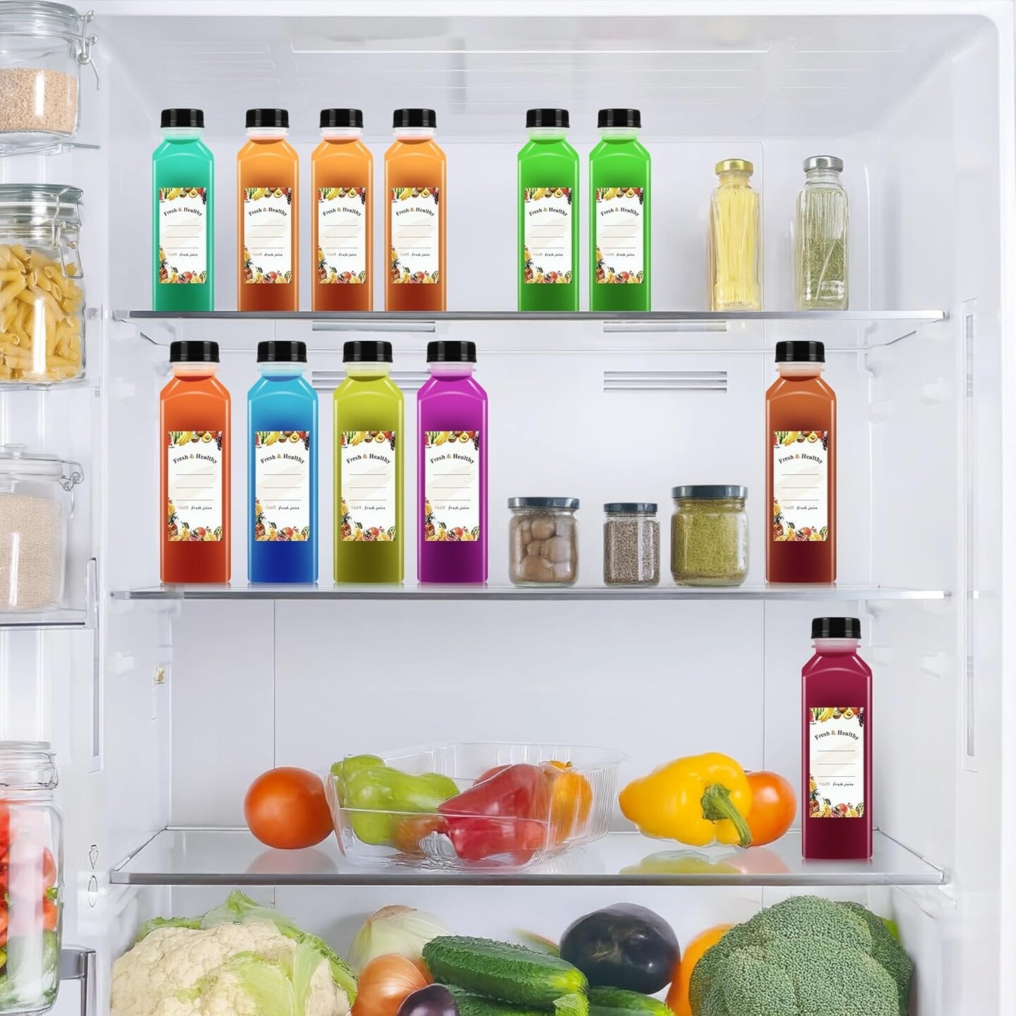 36pcs 16oz Plastic bottles with lids, juice bottles with caps