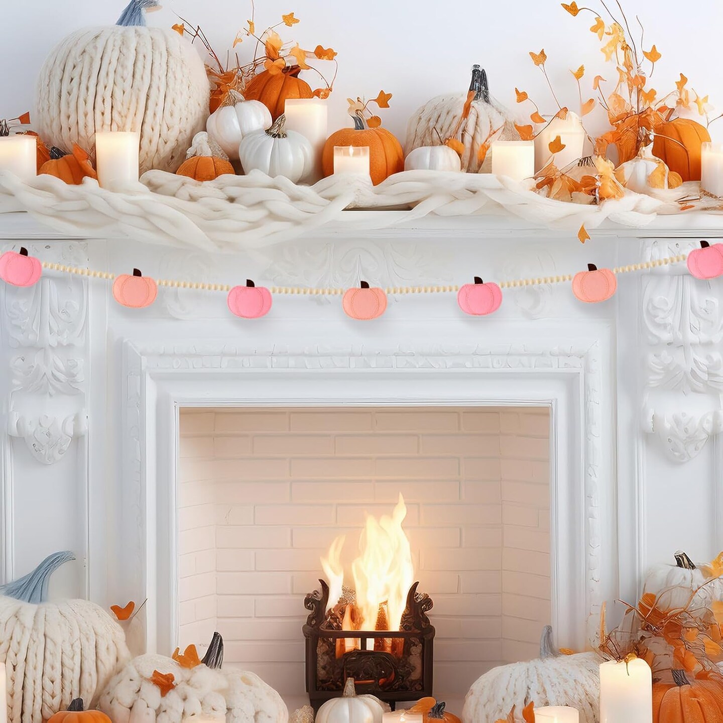 Fall Felt 3D Pumpkin Garland, Fall Decorations for Home