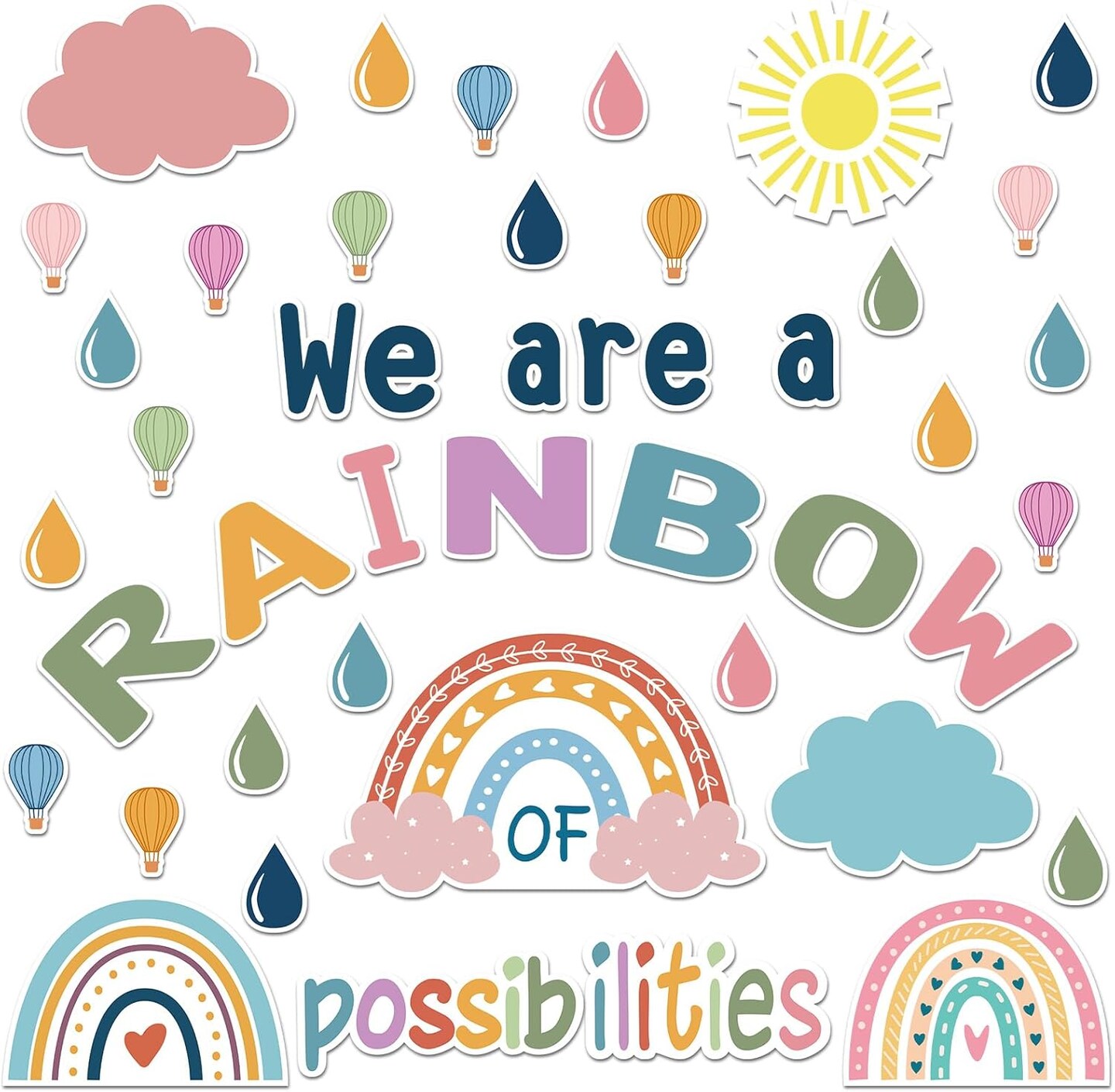 58 Pcs Rainbow Bulletin Board Set Decorations Boho Classroom Decor (Rainbow)