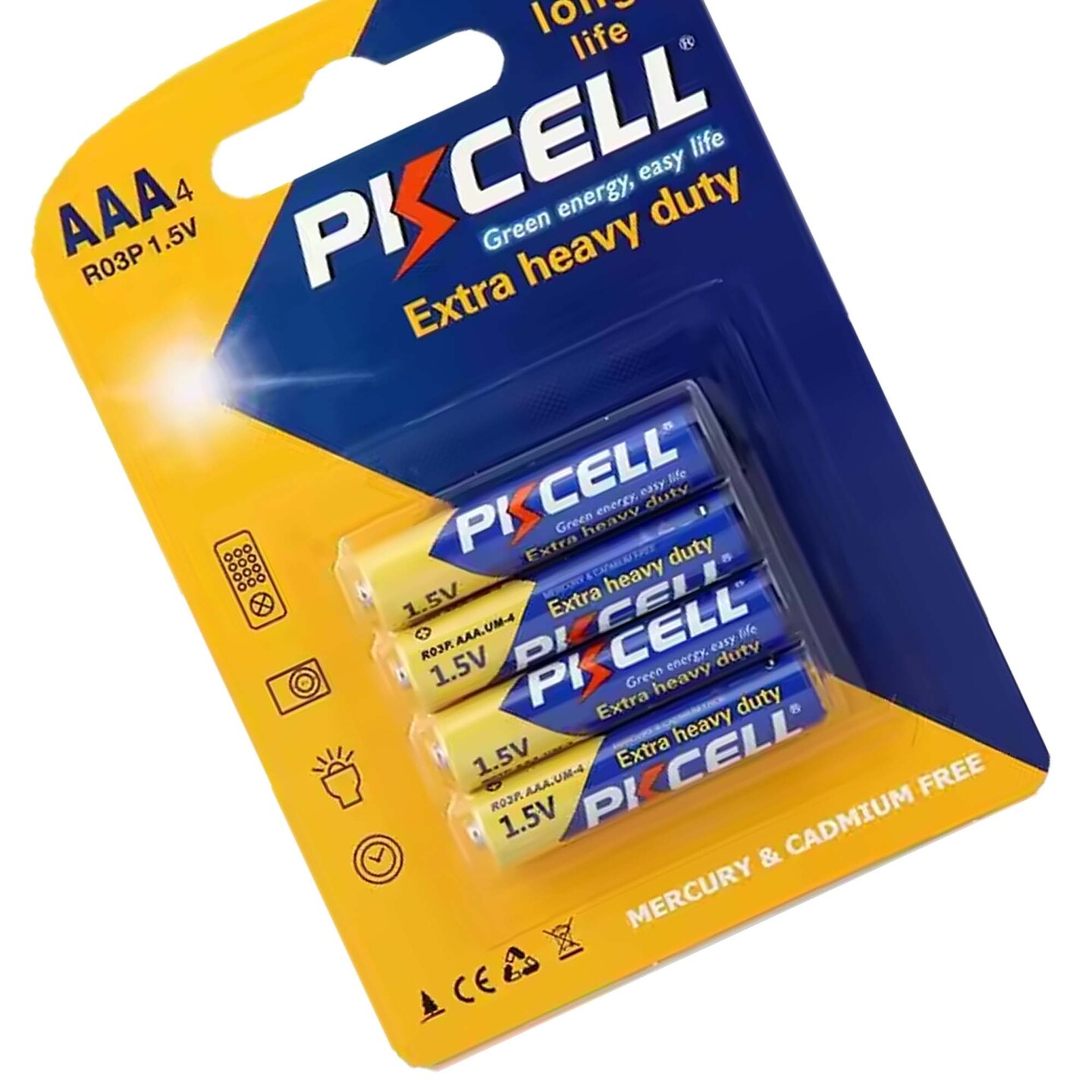 PKCELL® AAA Heavy Duty Batteries 4 Pack Reliable Power for Everyday Devices