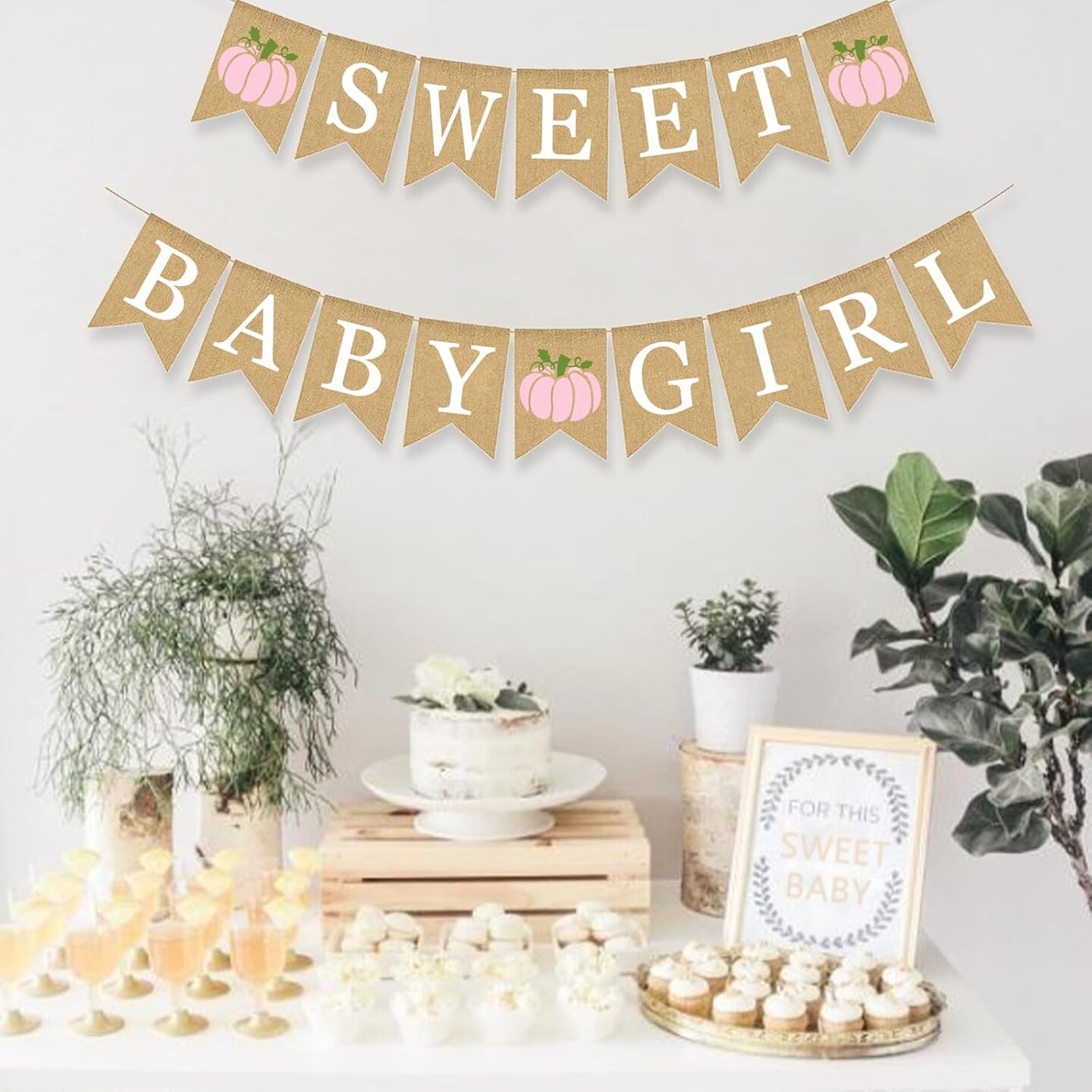 Sweet Pumpkin Baby Shower Banner Fall Theme Welcome Girl Burlap