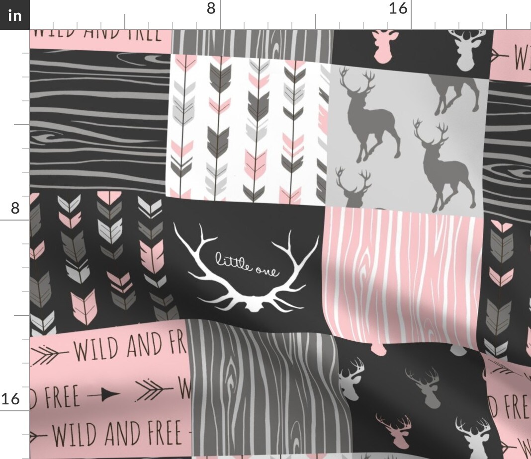 Pink Cheater Quilt Deer Woodland Baby Girl Wild And Free Cabincore Arrows Custom Printed Fabric by Spoonflower Various Fabrics by the Yard or Fat Quarter
