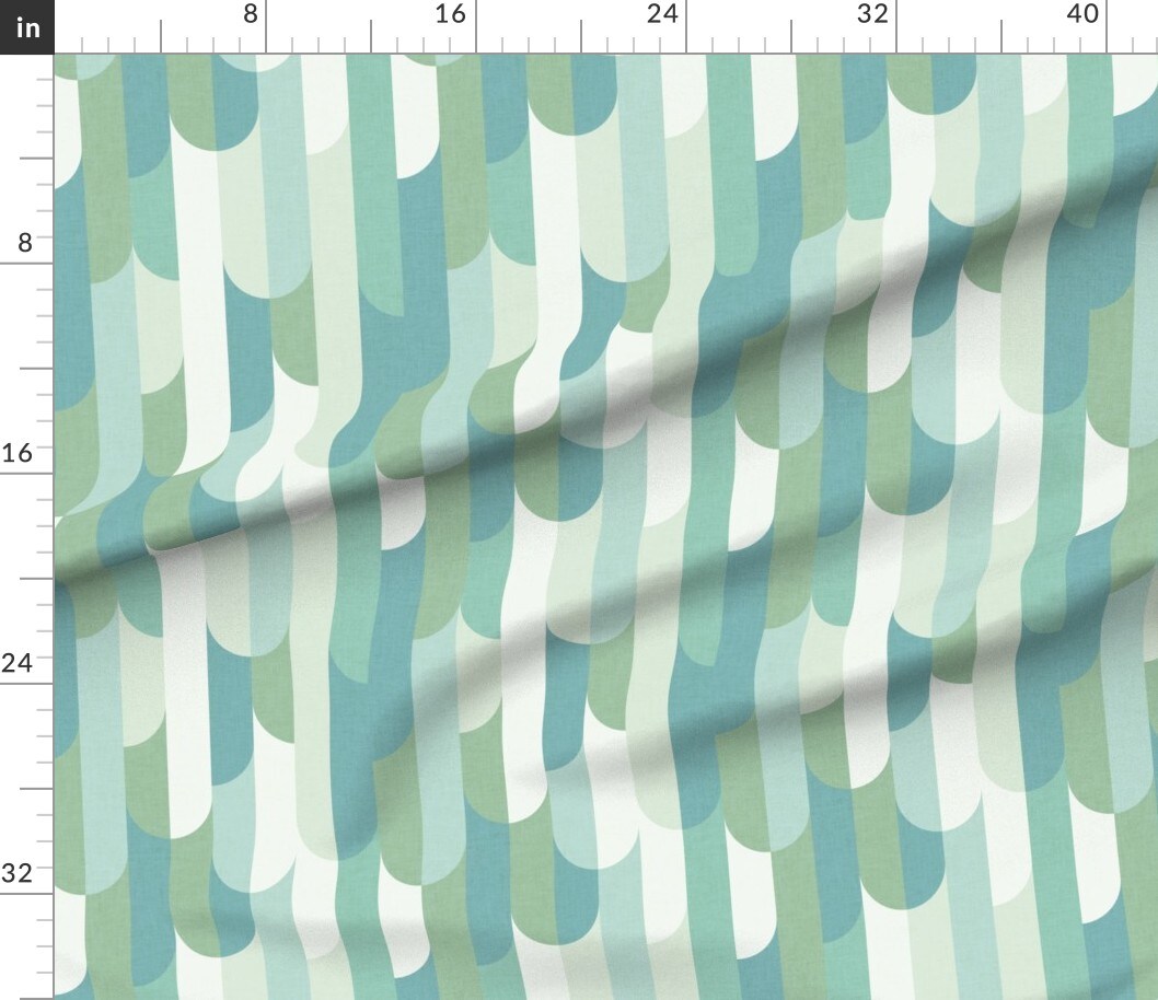 Art Deco Nautical Stripe Scales Retro Vintage Vertical Stripes Fish Tiles Spring Green Monochrome Blue Beach House Vacation Home Coastal Ocean Custom Printed Fabric by Spoonflower Various Fabrics by the Yard or Fat Quarter