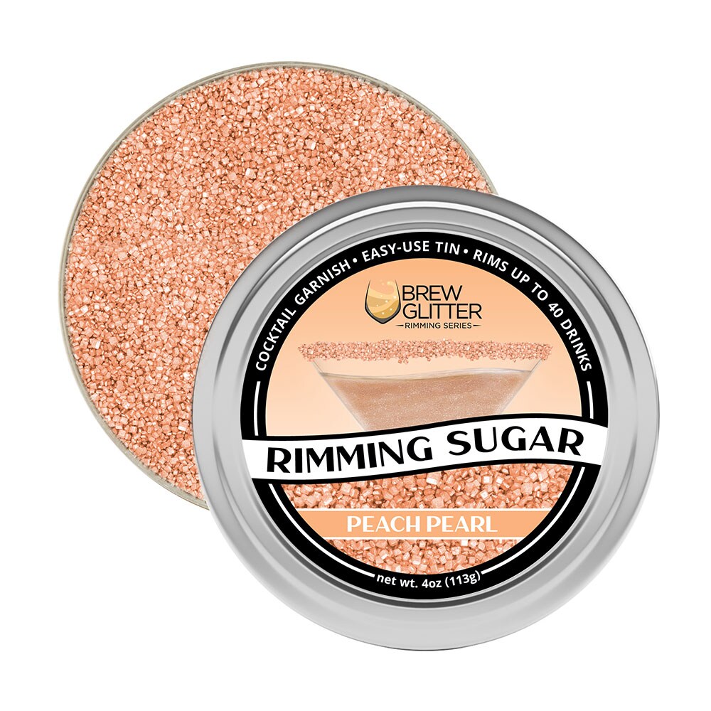 Brew Glitter - Peach Pearl Rimming Sugar (4oz, 1x Bar Tin) Cocktail Garnish for Mixed Drinks & Refreshments