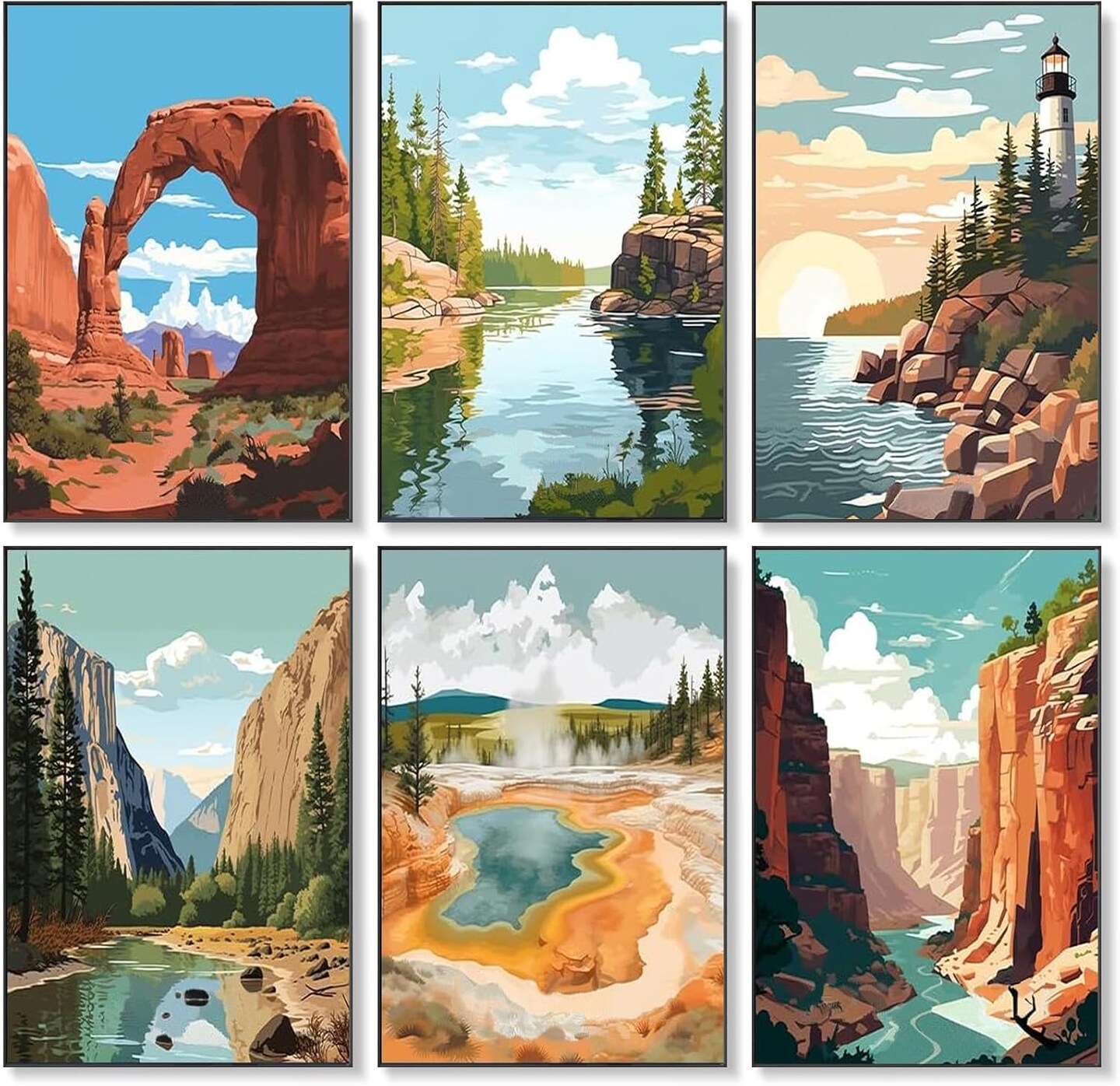 6 Pack,National Park Adult Paint by Number Kits ( 8&#x201D; W x 12&#x201D;L)
