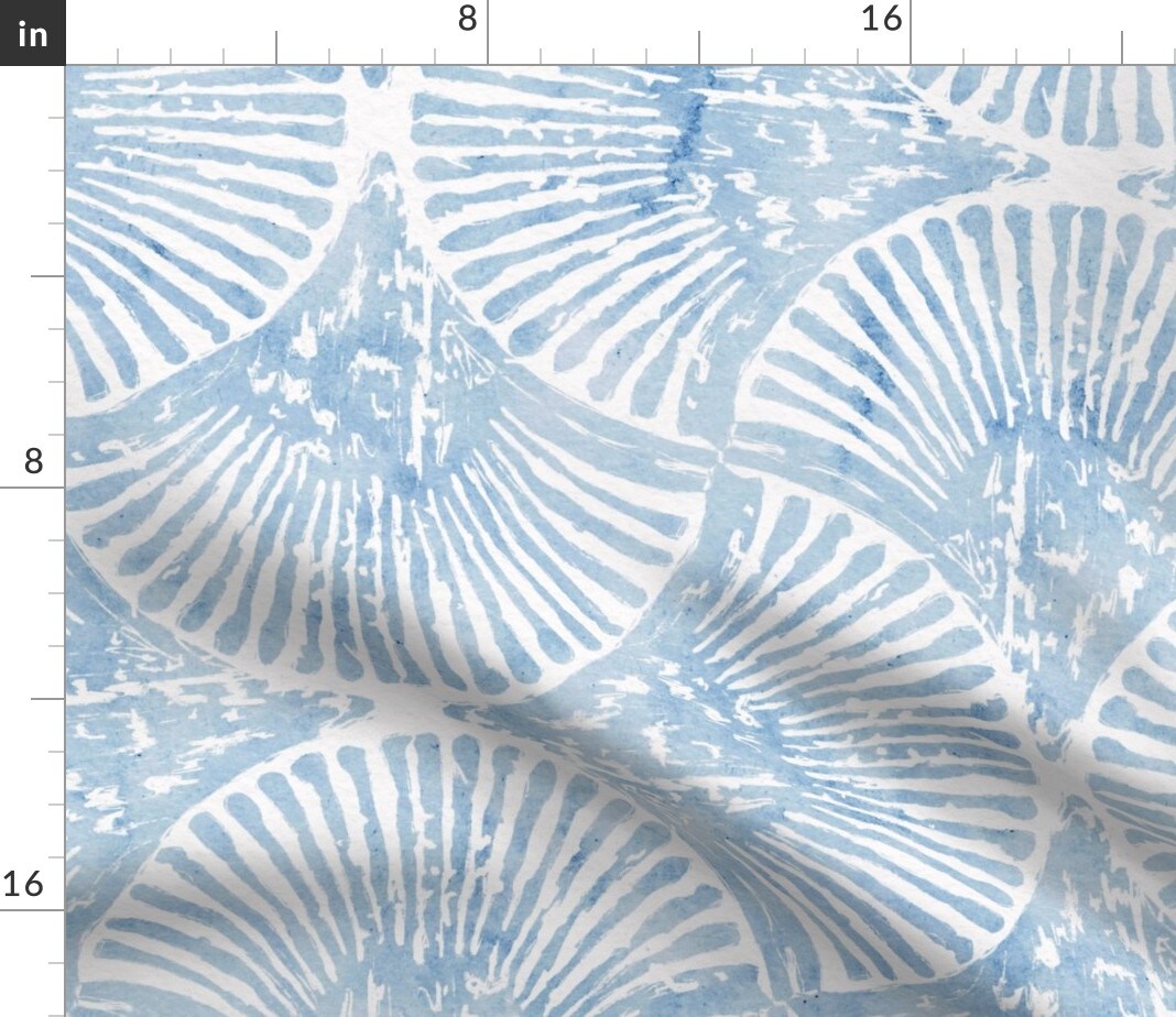 Watercolor Scallop Coastal Nautical Beach House Seashell Lines Ocean Seaside Blue And White Hand Painted Vacation Home Waterfront Casual Summer Custom Printed Fabric by Spoonflower Various Fabrics by the Yard or Fat Quarter 17938948