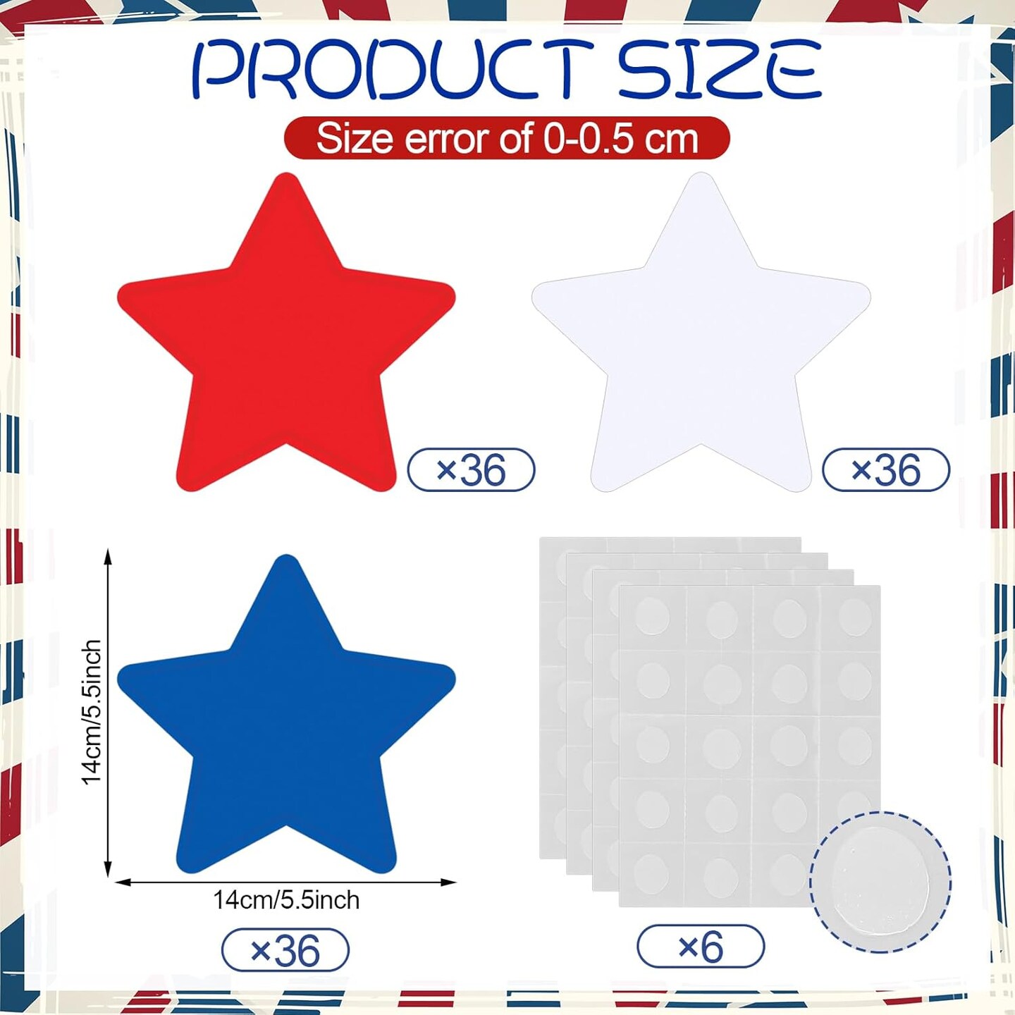5.5inch - 108 Pcs Patriotic Star Cutouts 4th of July Independence Day(Multi Color)