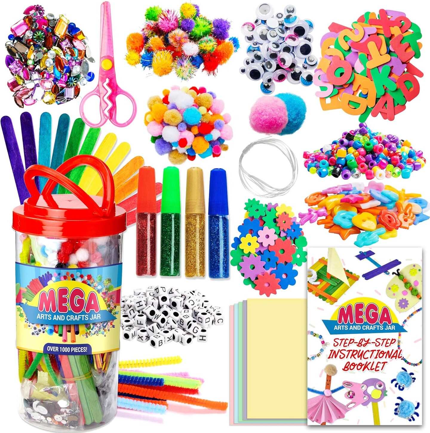 Mega Kids Crafts and Art Supplies Jar Kit - 1000+ Piece Set