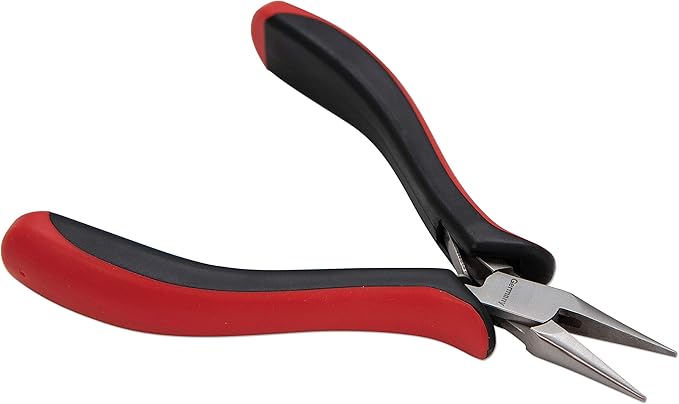 The Beadsmith Platinum Series German Chain Nose Pliers, with Polished Steel Head, red and Black Ergonomic Comfort Grip Handle with Double-Leaf Spring, Tool for Jewelry Making