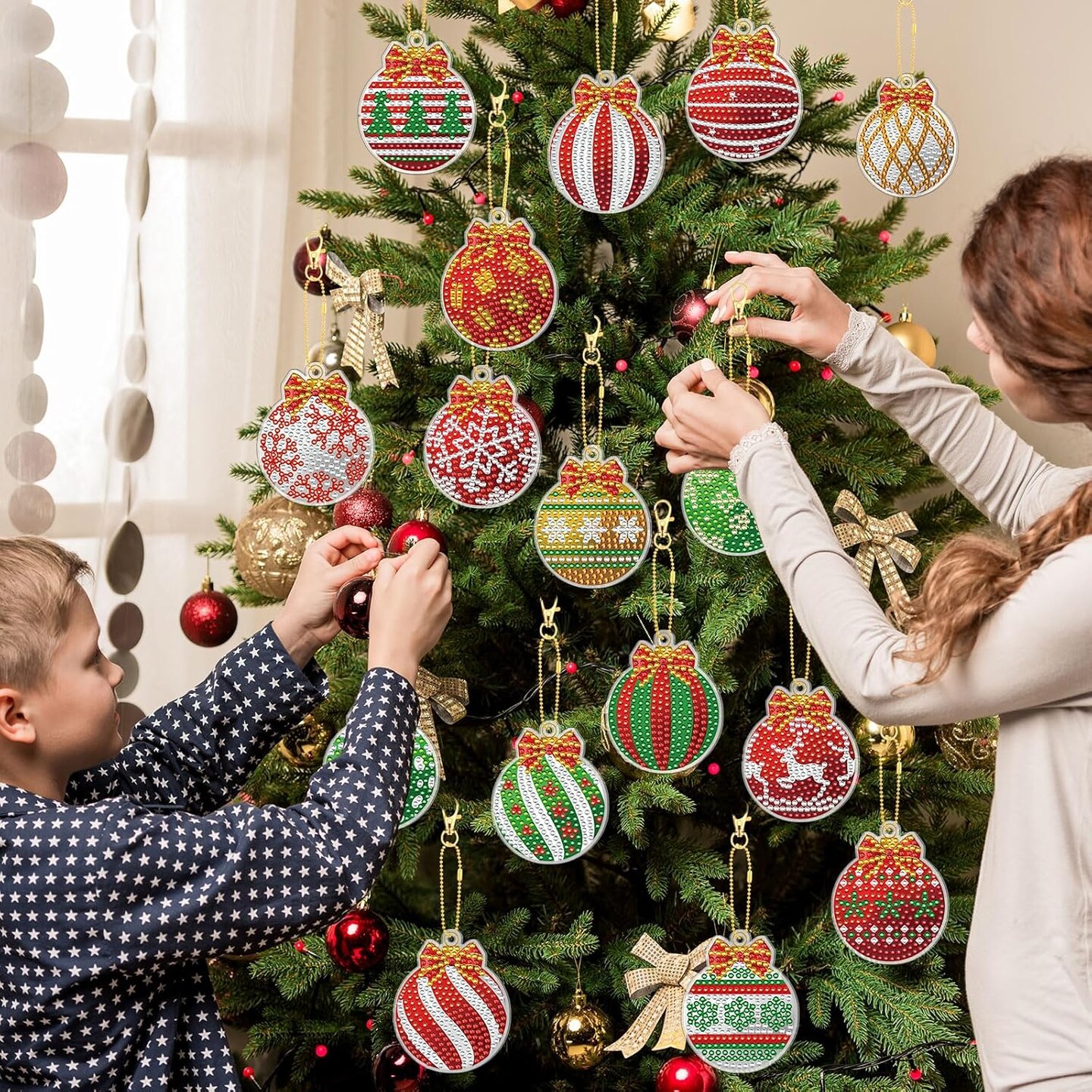 30 Pcs Christmas Diamond Art Keychains Kits