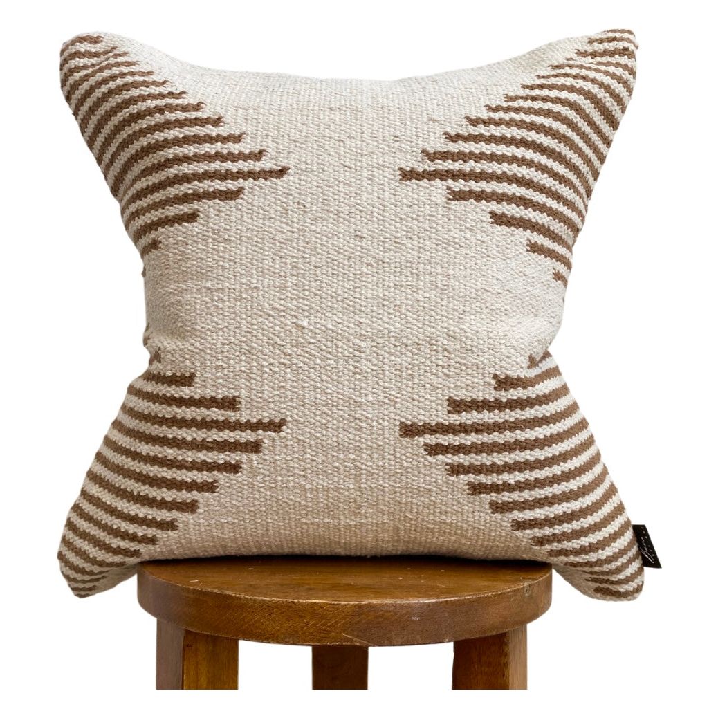 Brown & Beige Striped Modern Boho 20" Pillow Cover – Handmade, Premium Canvas Backing, Hidden Zipper