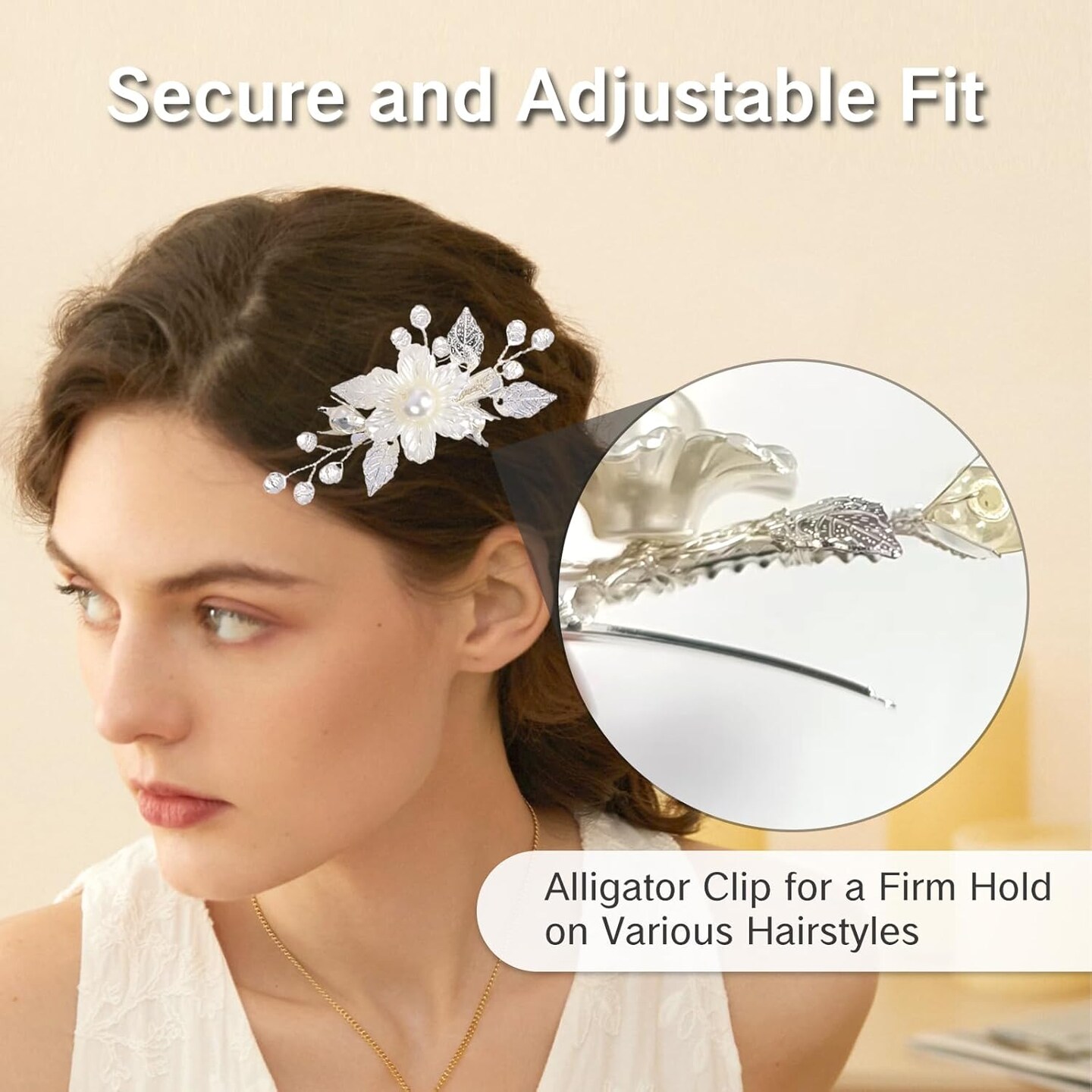 2PCS Flower Girl Hair Clips – White Magnolia Bridal Hair Accessories with Silver Vine, Elegant Floral Hair Pins for Women & Girls Wedding, Party & Special Occasions