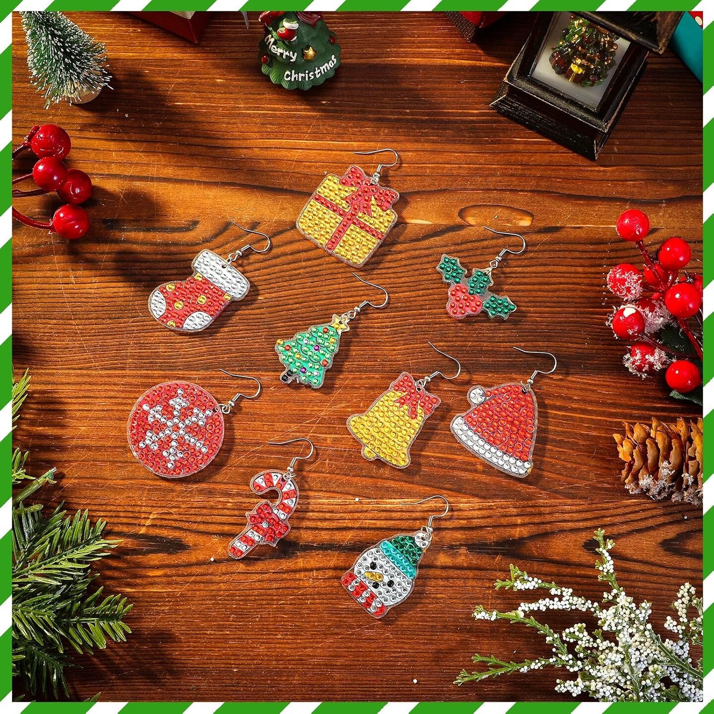 12 Pairs Christmas Diamond Art Earrings Making Kit