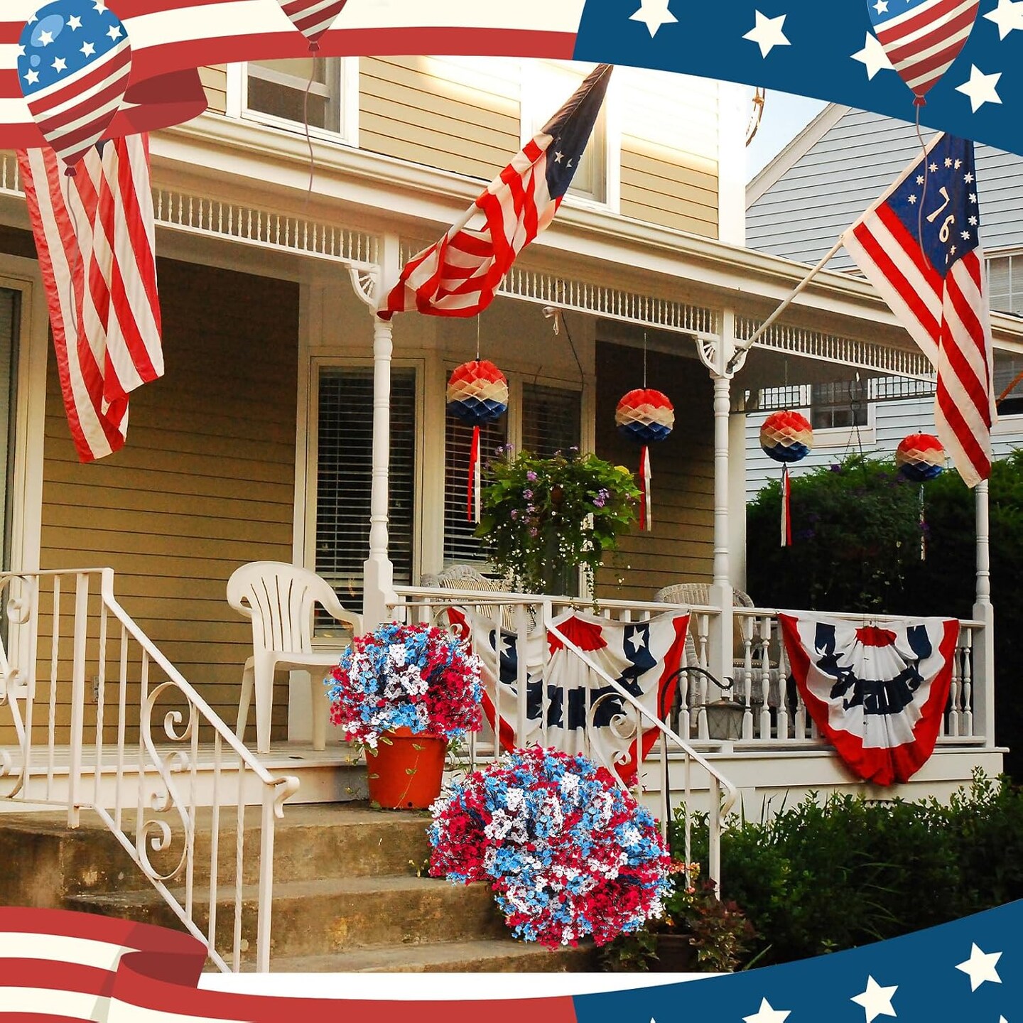 21 Pcs 4th of July Artificial Flowers, Red Blue White Patriotic Decorations Fake Flowers Home Decor Floral Arrangement for Veterans Day