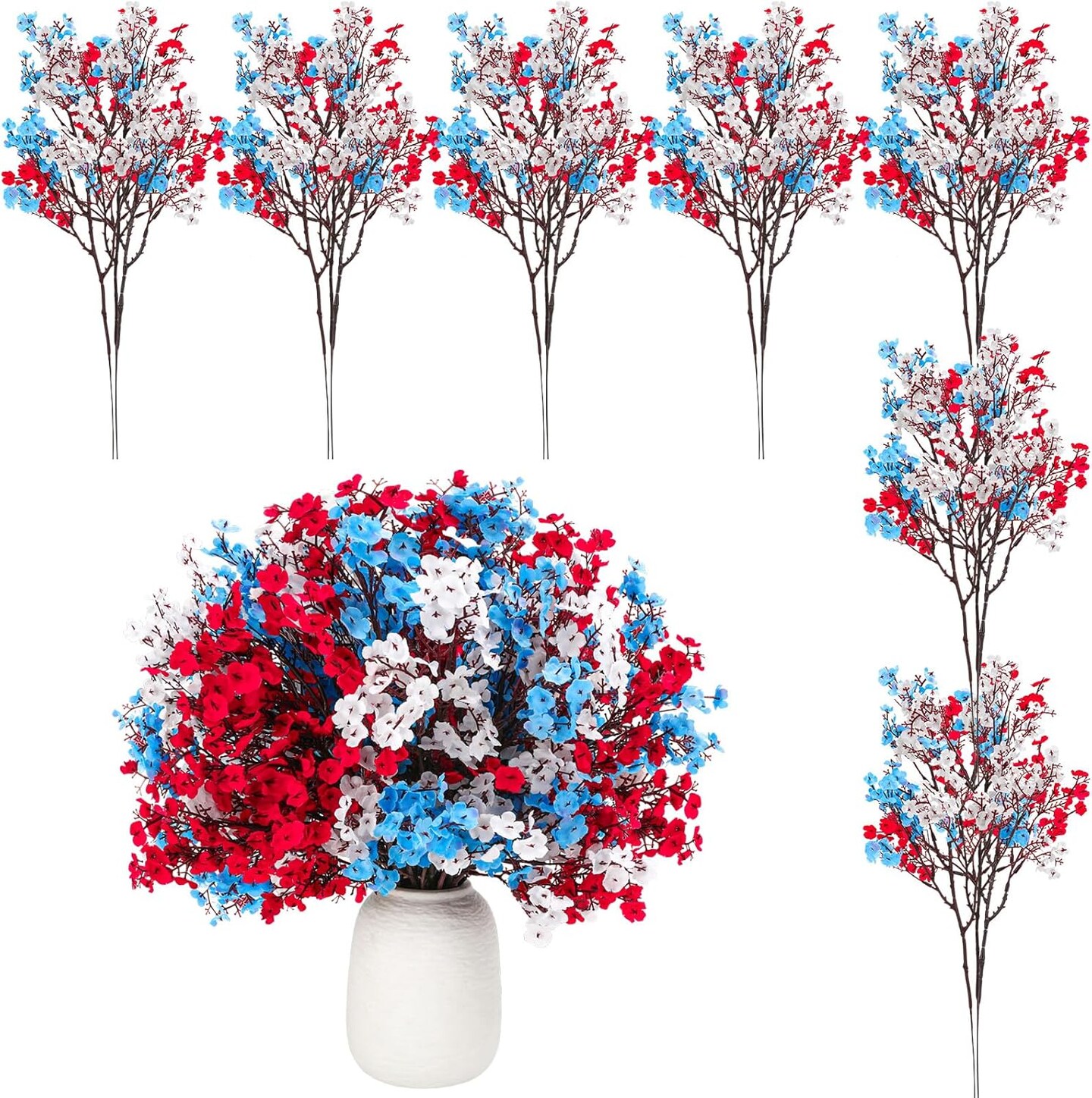 21 Pcs 4th of July Artificial Flowers, Red Blue White Patriotic Decorations Fake Flowers Home Decor Floral Arrangement for Veterans Day
