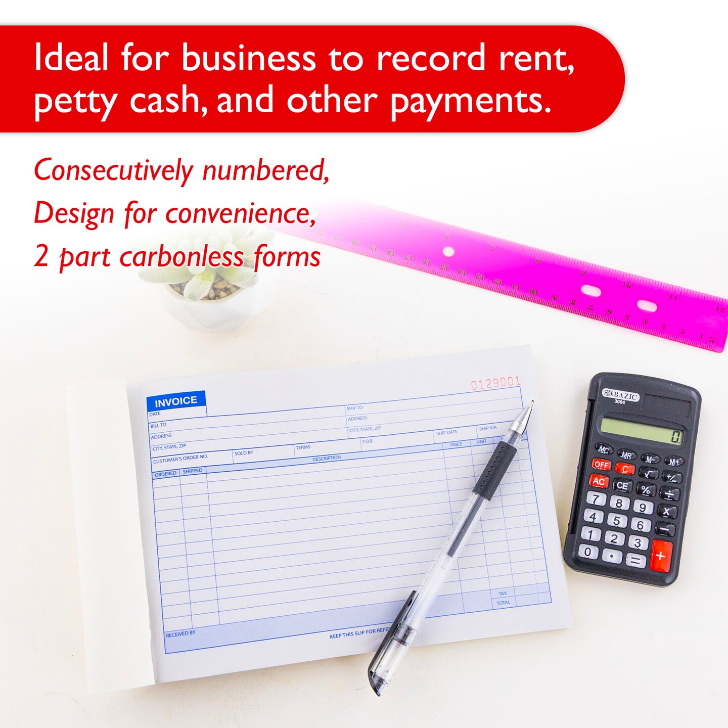 BAZIC Invoice Book 2-Part Carbonless 5 9/16" x 8 7/16" (50 Sets)