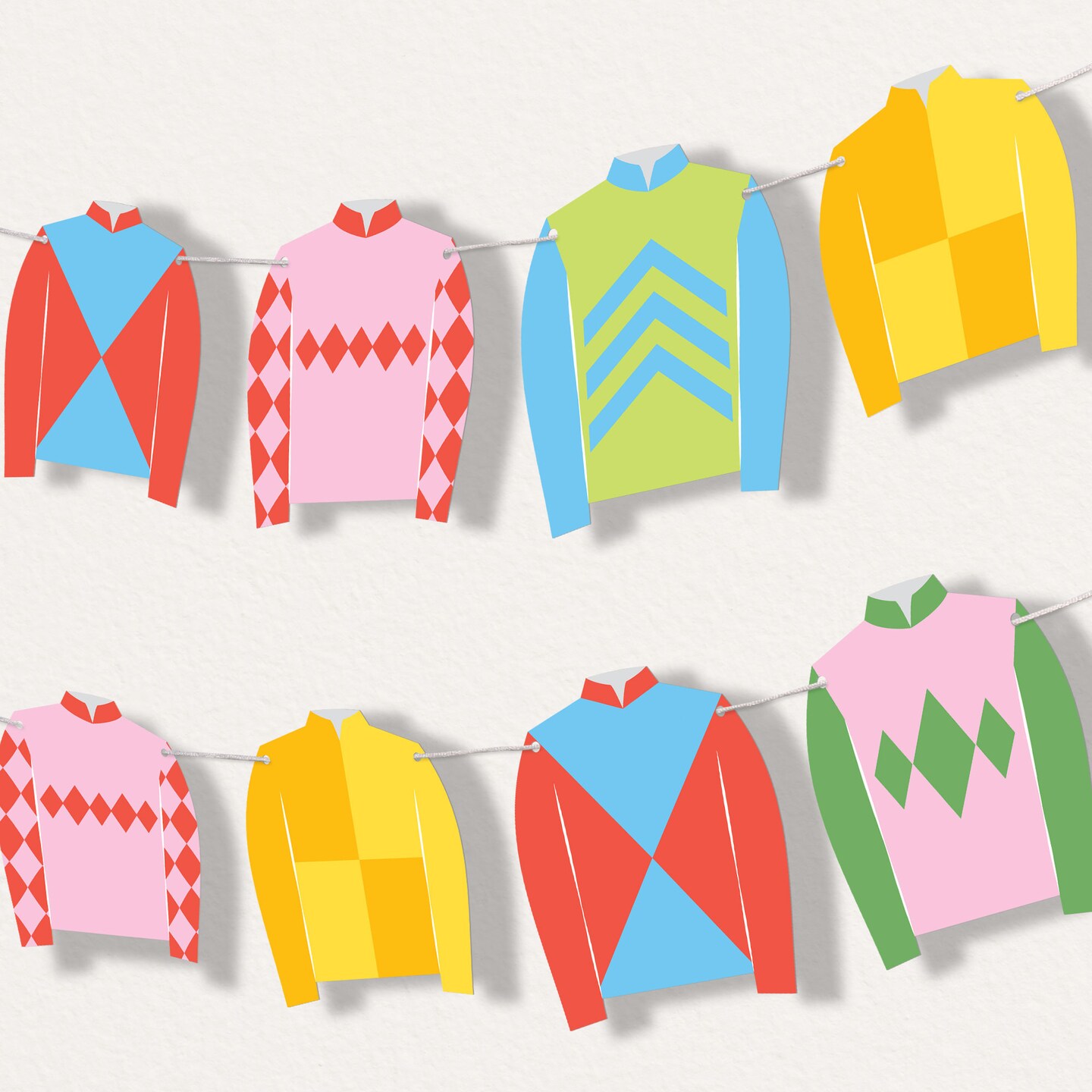 Big Dot of Happiness Derby Horse Race Garland Banner, Kentucky Horse Racing Themed Decor Backdrop, 30 Ft of Cord 15 Double-Sided Colorful Jockey Silks