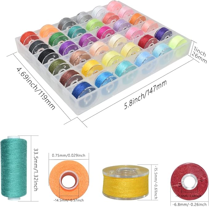 72Pcs 36 Colors Sewing Thread Set with Matching Prewound Bobbin Threads with Case, 550 Yards per Polyester Thread, Popular Colors Sewing Threads for Hand &#x26; Machine Sewing