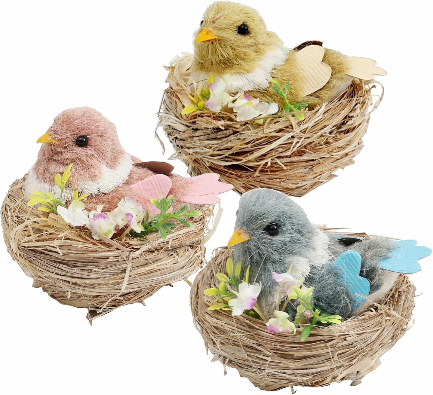 Sisal Bird Nest Easter Decor,Set of 3 Lifelike Birds Nest Figurines for Spring Home Decor