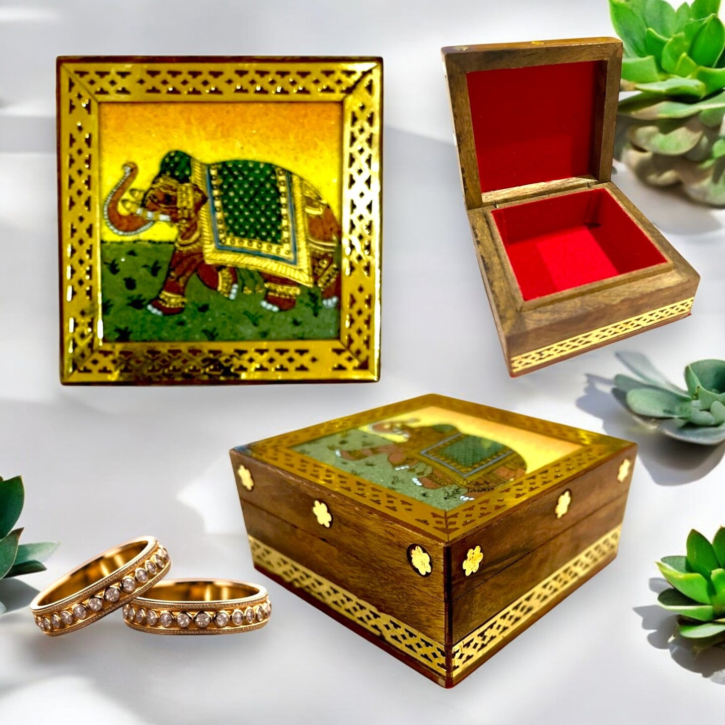 Wooden Jewelry Box Small Handcarved Decorative Jewellery Storage Organizer for Earring, Necklace, Rings, Bracelet Gift Ideas for Women - Multipurpose Keepsake Box (3x3x1.5 Inches)