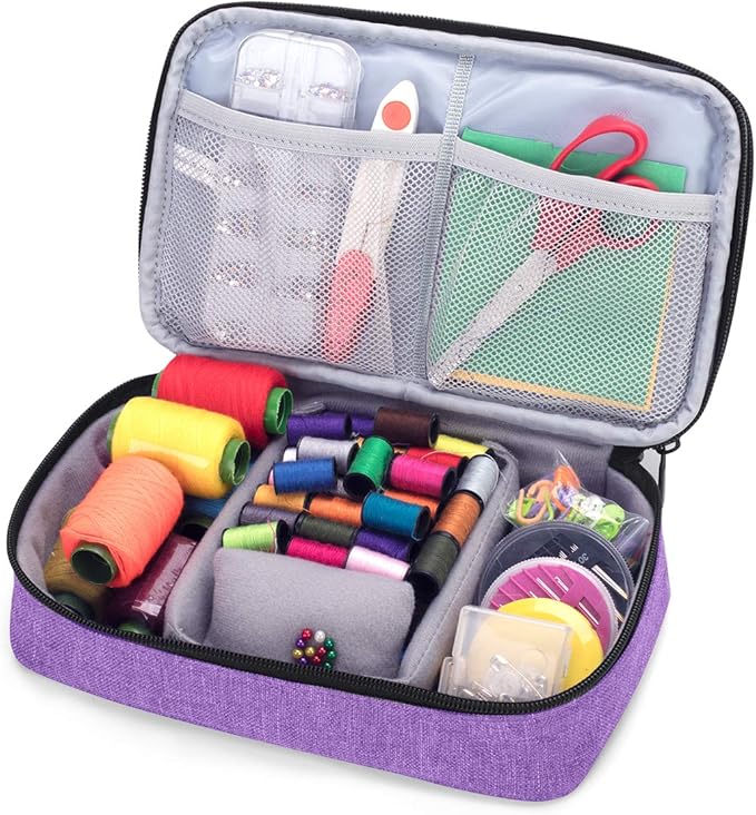 Sewing Accessories Organizer, Double-Layer Sewing Supplies Organizer for Needles, Scissors, Measuring Tape, Thread and Other Sewing Tools (NO Accessories Included), Purple