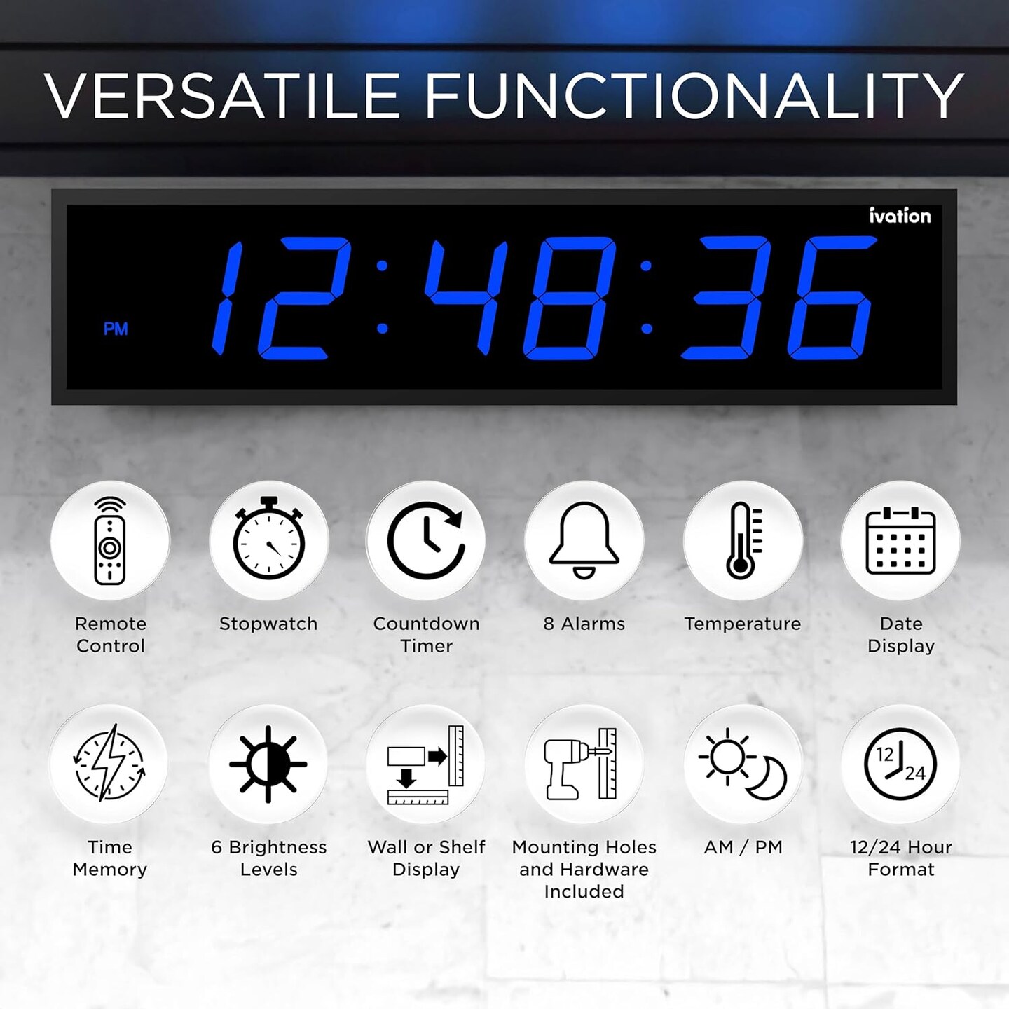 Ivation 72 in. Large Digital Wall Clock, LED Digital Clock with Timer and Alarm