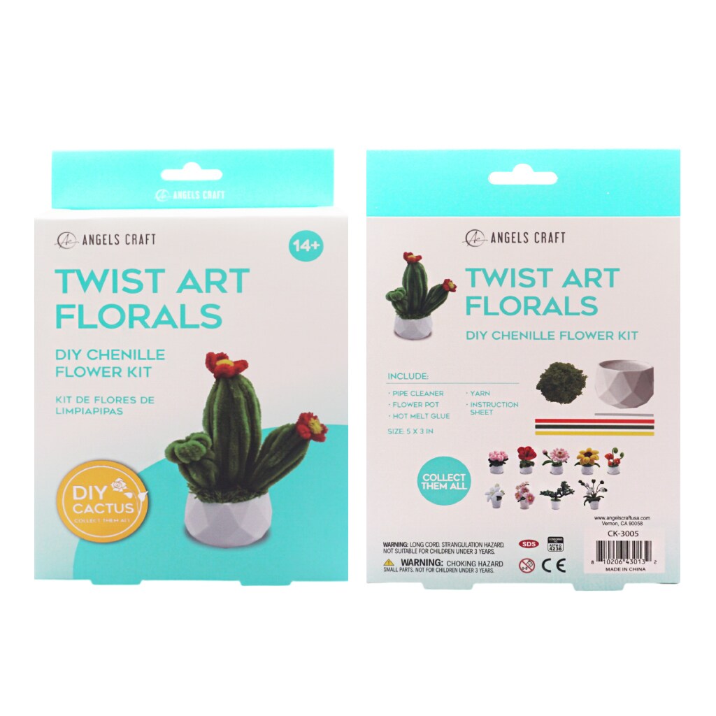Angels Craft Twist Art Florals DIY Chenille Flower Kit – Pipe Cleaner Craft Kit for Teens & Adults | Flowers, Plants & Decorative Styles | Multiple Designs | Ages 14+