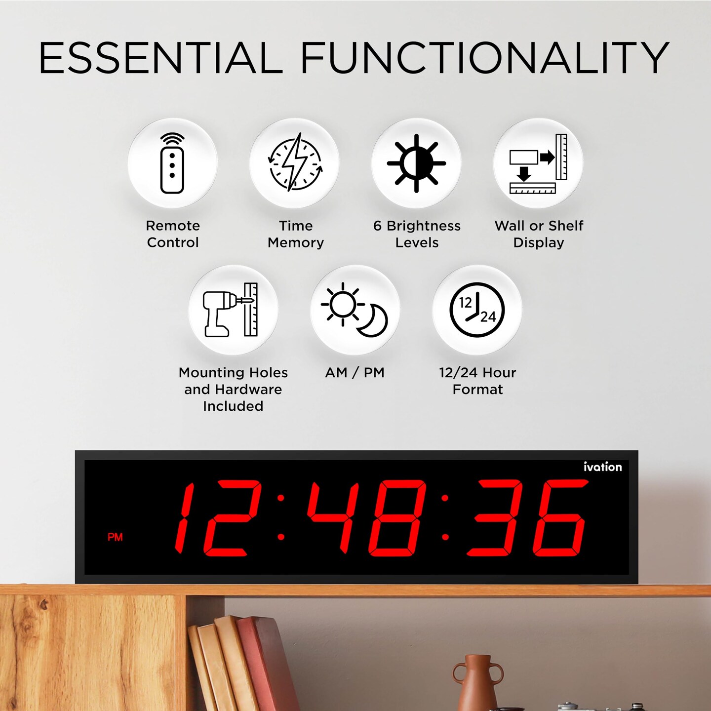 Ivation Huge 30 Inch Large Big Oversized Digital LED Wall Clock