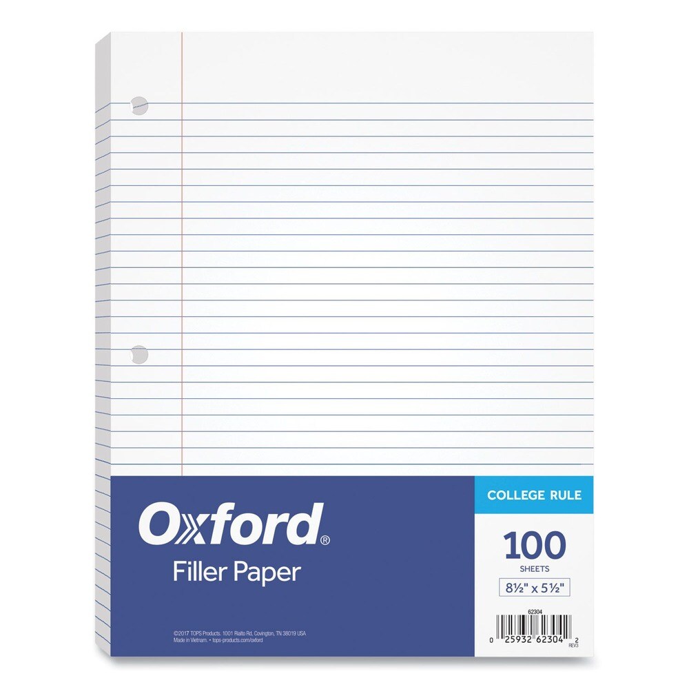 TOPS 5.5 in. x 8.5 in. 3-Hole Medium/College Rule Filler Paper (100/Pack)