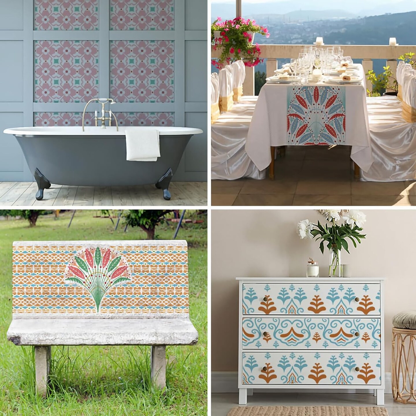 Wall Stencils for Painting Large Pattern, 4PCS 8 Inch Reusable Stencils for Crafts, Exquisite Mandala Designs for Wall Furniture Home Decor, DIY Art Projects