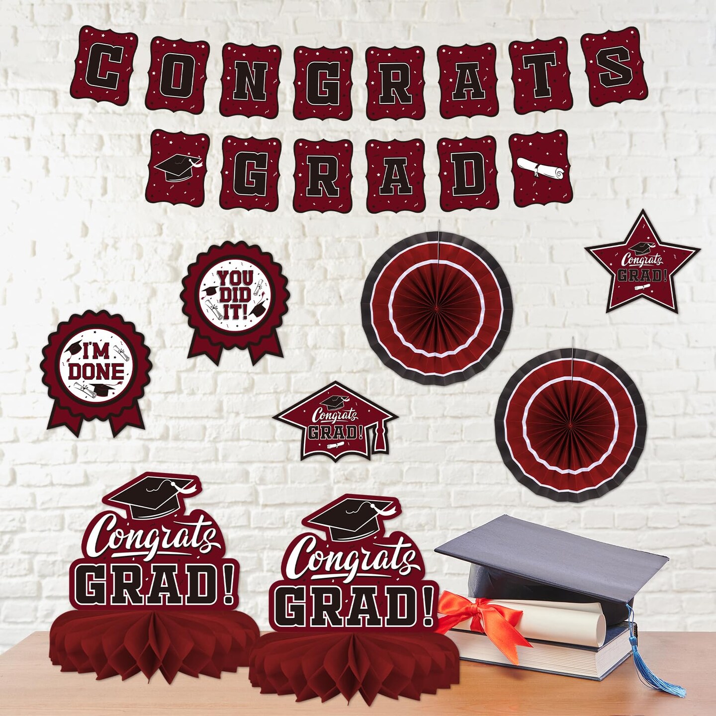 Maroon Themed 2026 Graduation Decorations Set - Congrats Grad Banner, Class of 2026 Backdrop, Balloons & Streamers Kit - Complete Party Supplies for High School & College Celebrations