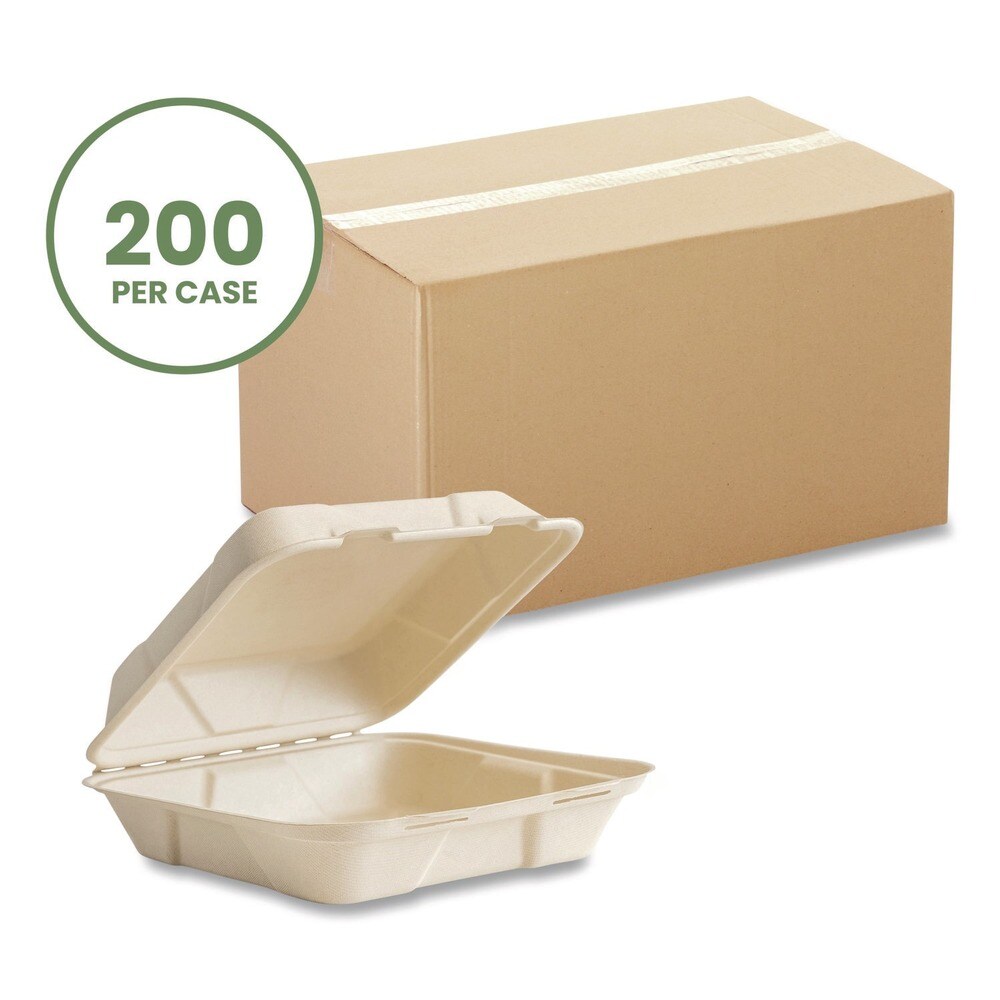 Vegware 9 x 9 x 3 Nourish Molded Compostable Sugarcane Fiber Takeout Containers - White (200/Carton)