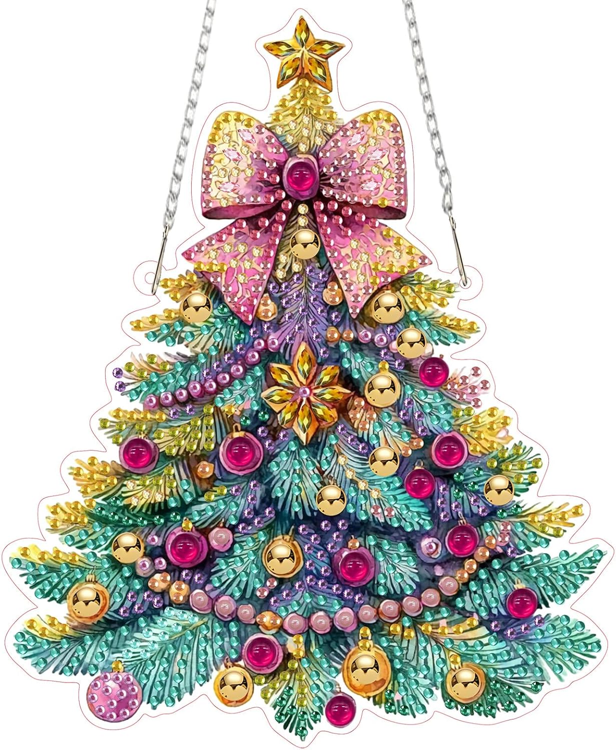 Christmas Tree Hanging Diamond Art Kit for Adults – DIY Special Shaped Crystal Gem Diamond Painting Pendant Ornament with Acrylic Hanging Decor for Home, Garden, Window & Wall