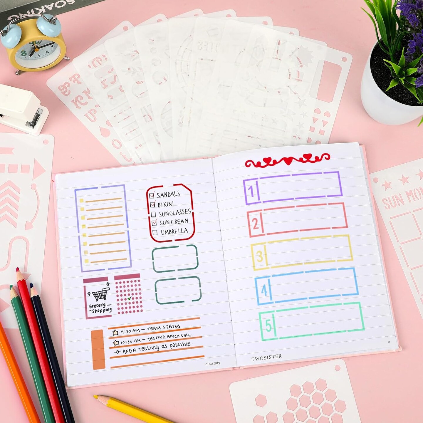 36 PCS Journal Stencils, Planner Template 7.5x5 Inches DIY Notebook Scrapbooking Accessories DIY Drawing Calendar Stencils for Journaling, Scrapbook, Notebook Supplies