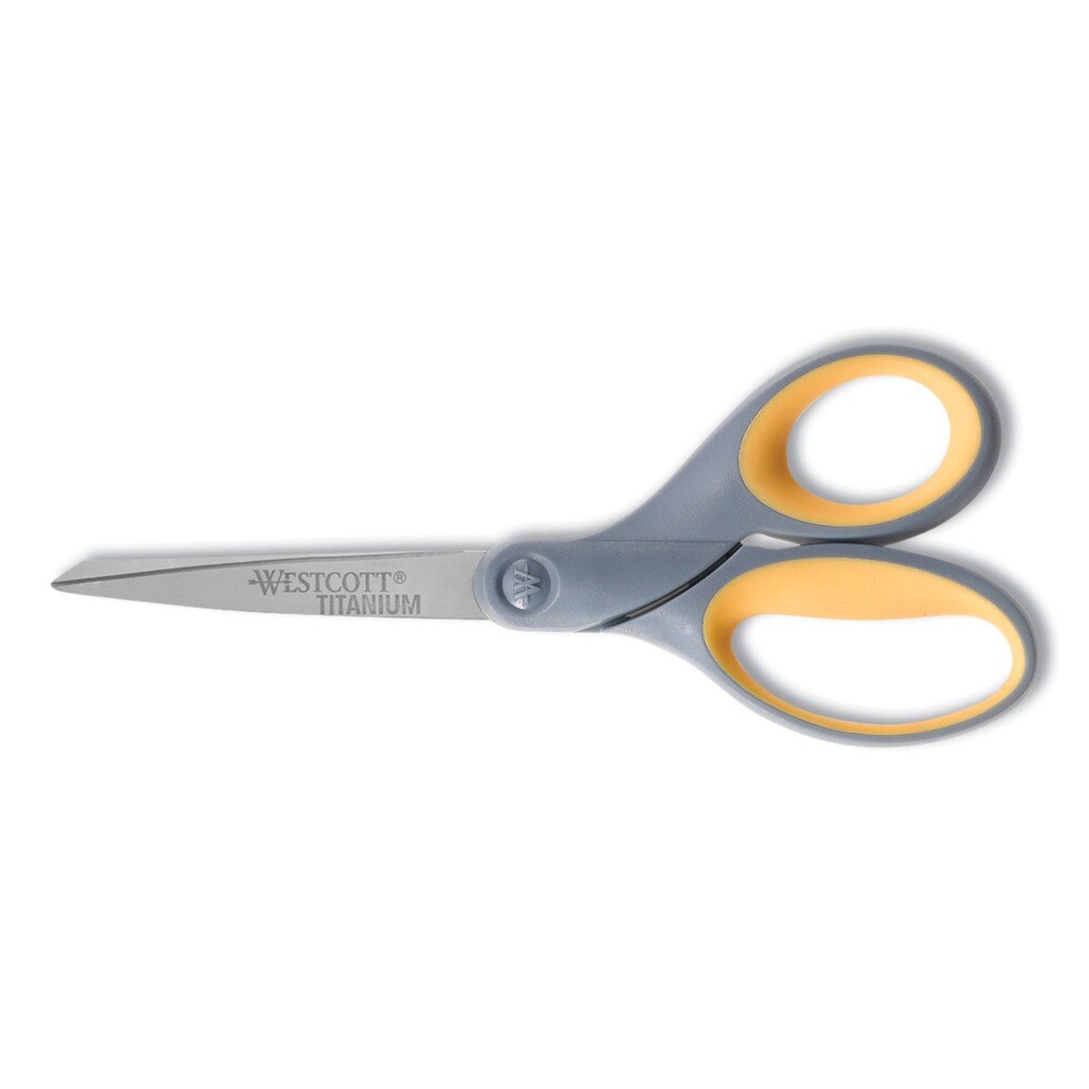 Westcott 7 in. Titanium Bonded Straight Scissors with 3 in. Cut Length - Gray/Yellow Handle