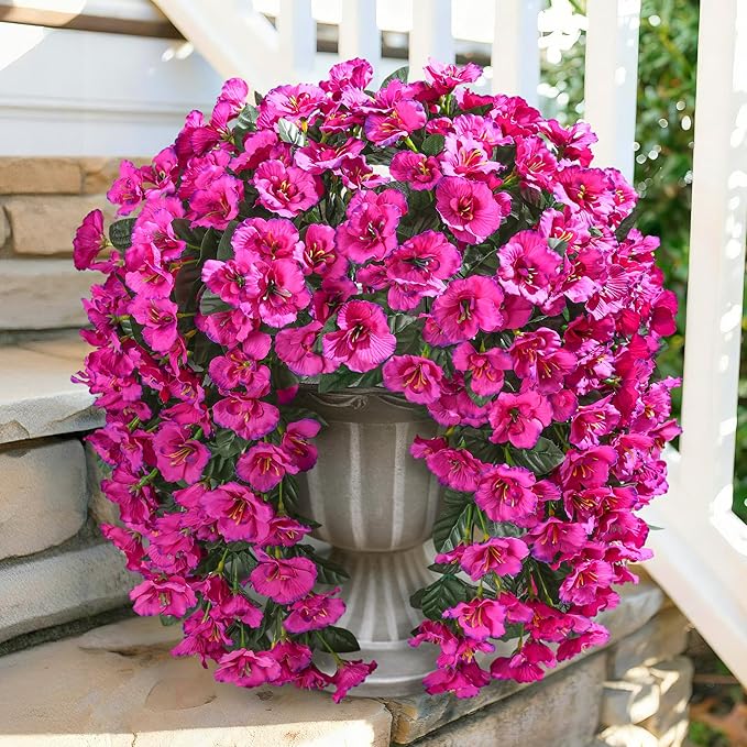 2PCS Artificial Hanging Hibiscus Flowers – UV Resistant Faux Silk Floral Plants for Outdoor Spring & Summer Decor, Realistic Hanging Flowers for Porch, Patio, Yard & Planters (Fuchsia)