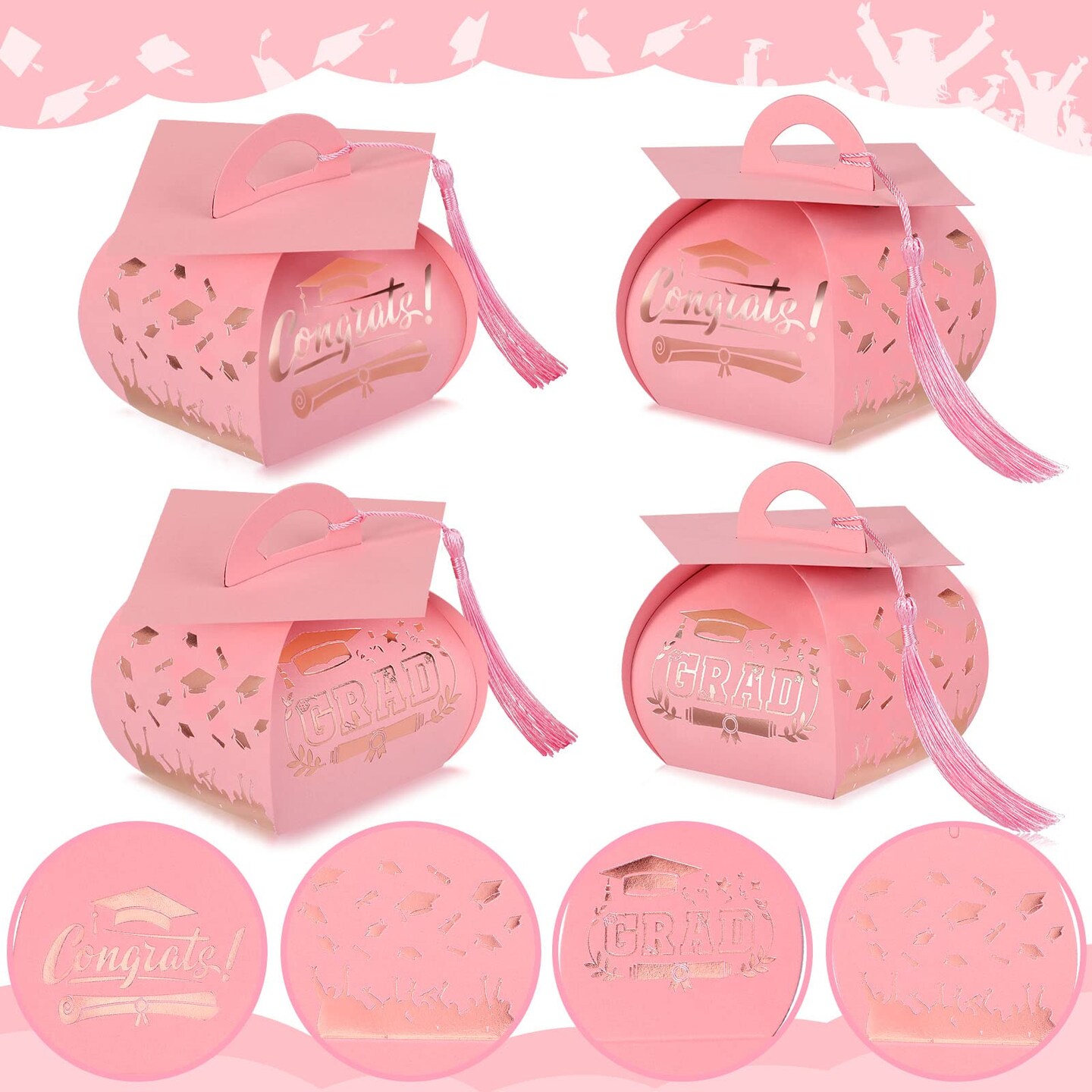 30 Pcs Graduation Cap Gift Boxes Graduation Decorations Class of 2026 Candy Box with Tassel for 2026 Grad Party Favors Supplies(Pink, Rose Gold)
