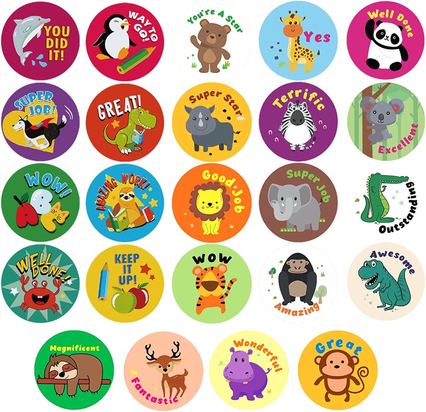 1500PCS Round Animal Motivational Reward Stickers for Kids – 3 Rolls Classroom Incentive Stickers for Teachers | Cute Animal Behavior Chart, Potty Training & School Prize Stickers Bulk