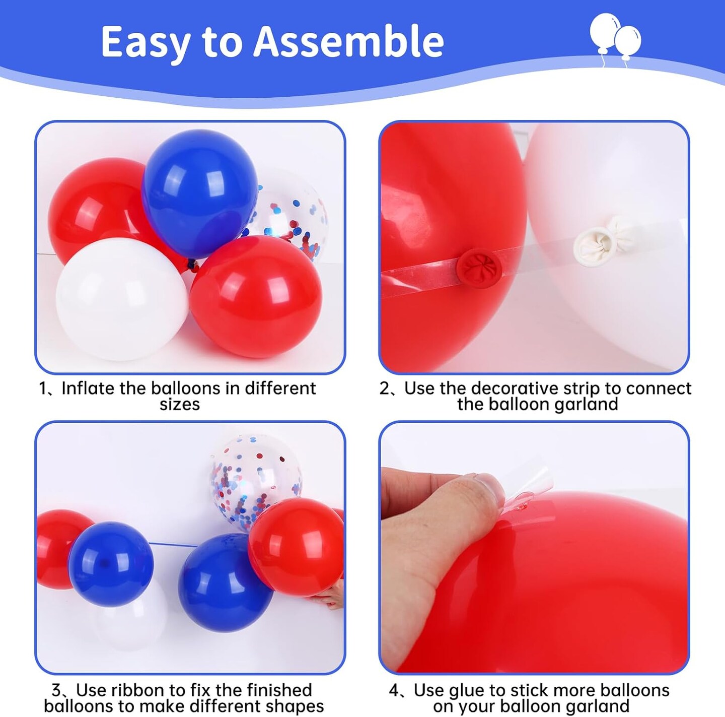 140PCS Red White and Blue Balloon Arch Kit – Patriotic 4th of July Balloons with Star & Confetti Balloons for Graduation, Baseball, Nautical, Birthday & USA Theme Party Decorations