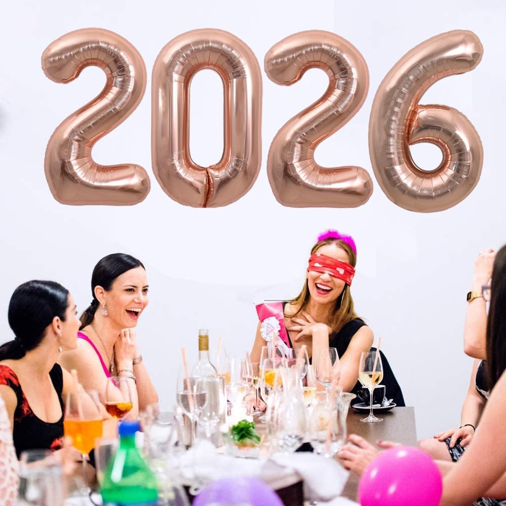 Jumbo 42-Inch Rose Gold 2026 Number Balloons - Giant Mylar Foil Graduation Sign - Class of 2026 Decorations for College, High School & Prom - Elegant 2026 New Year’s Eve & Anniversary Party Supplies